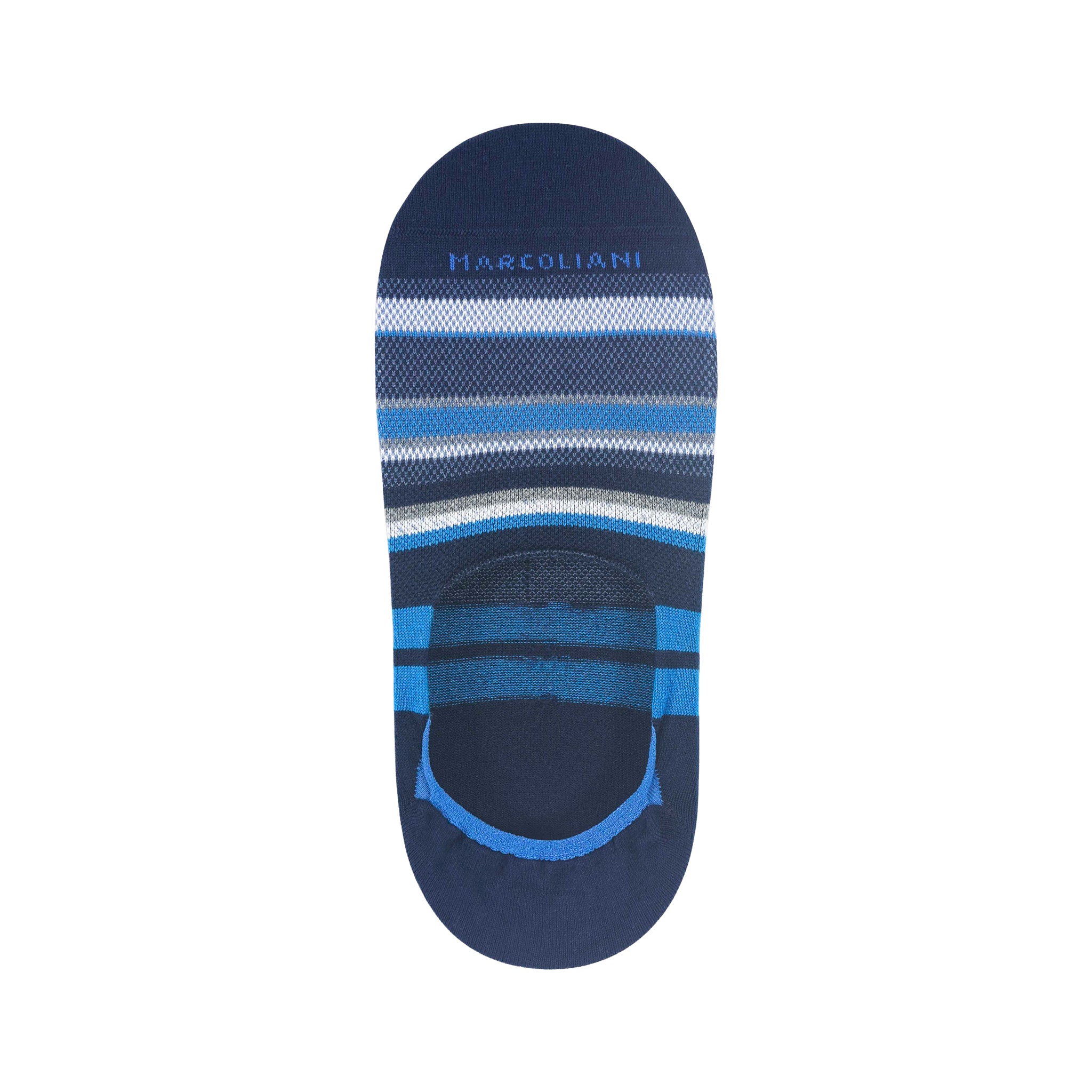 Navy Blue Regatta Stripe Pima Cotton Invisible Touch No-Show Socks - Marcoliani