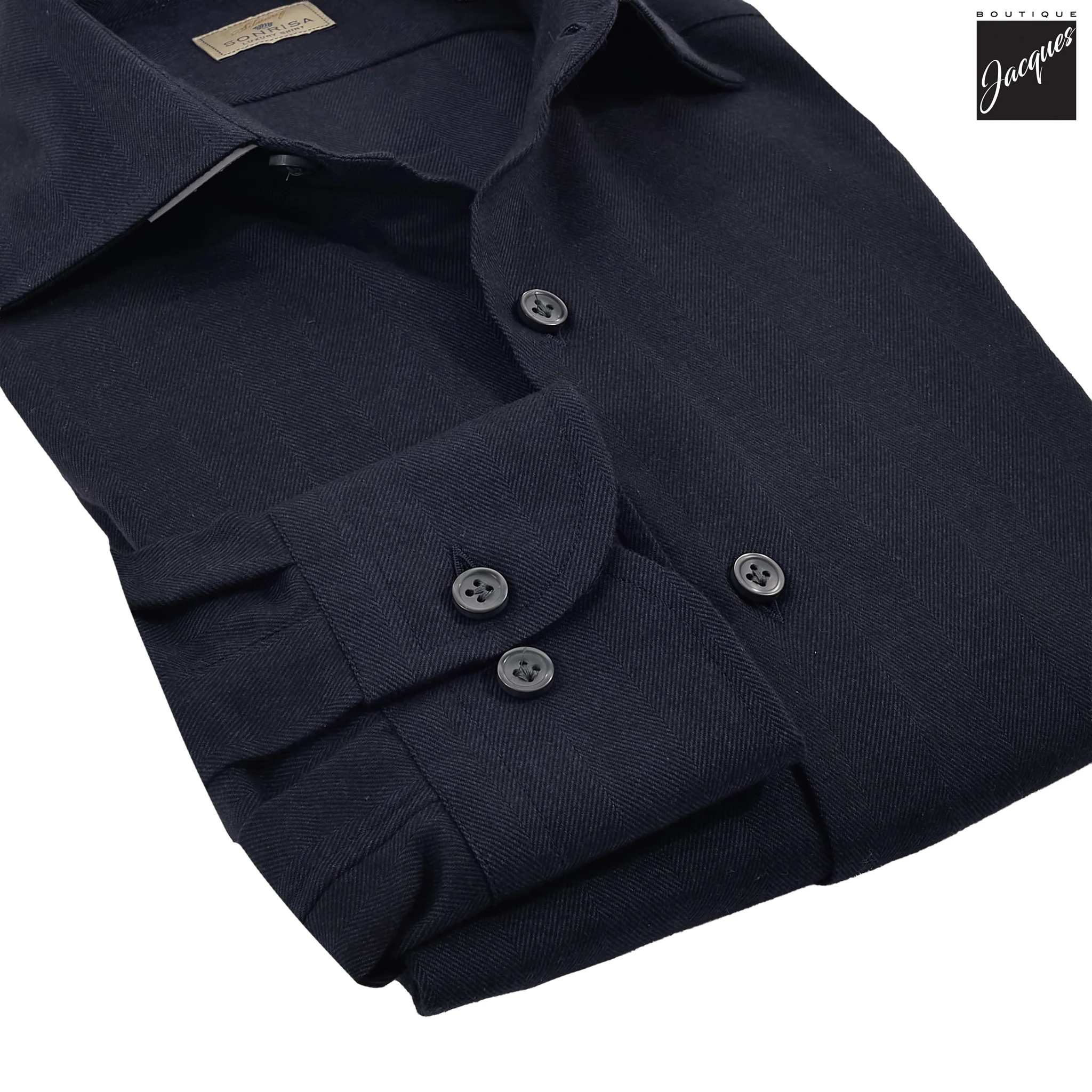 Navy Blue Semi-Solid Lux Cotton-Lyocell Flannel Shirt - SONRISA - Image 3