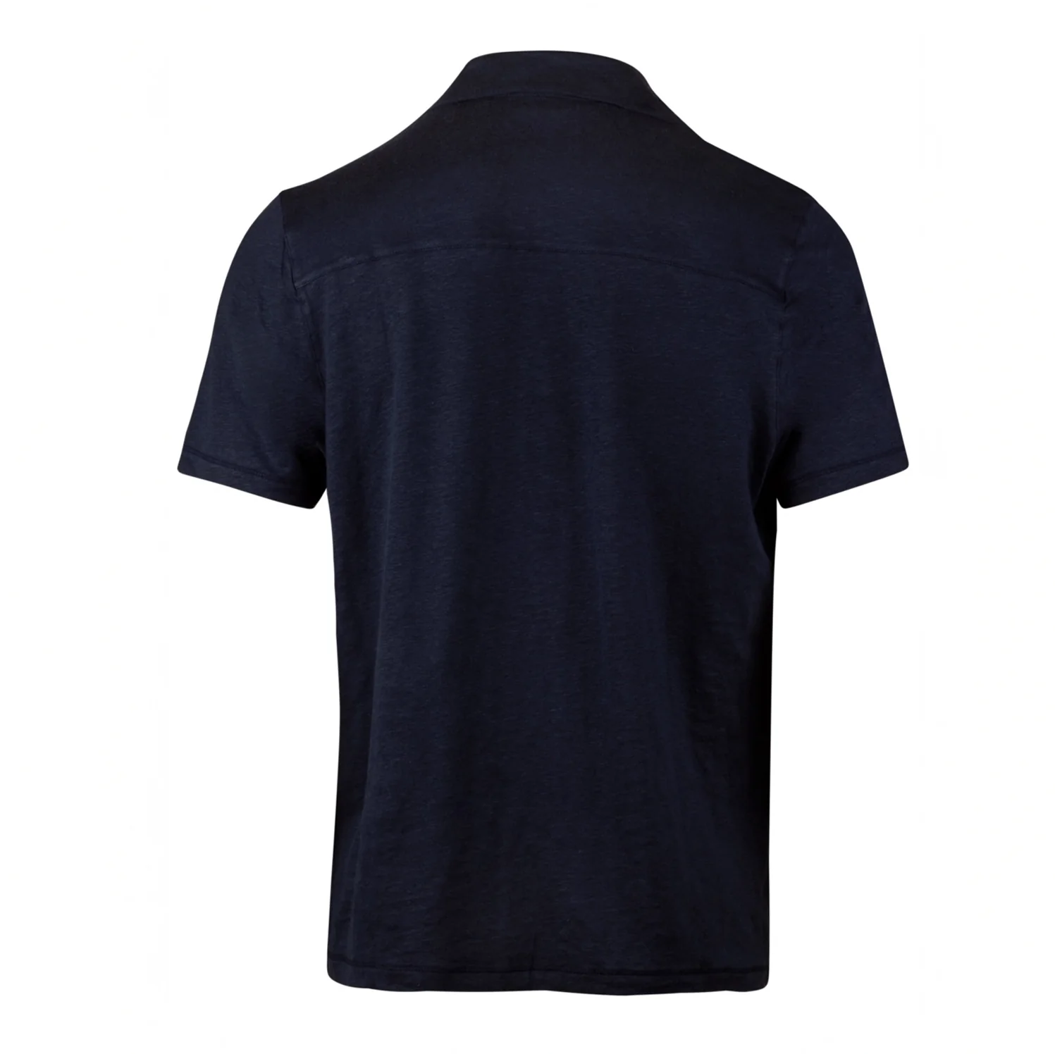 Navy Blue Short Sleeve Linen-Stretch Knitted Resort Shirt - Stenströms - Image 3