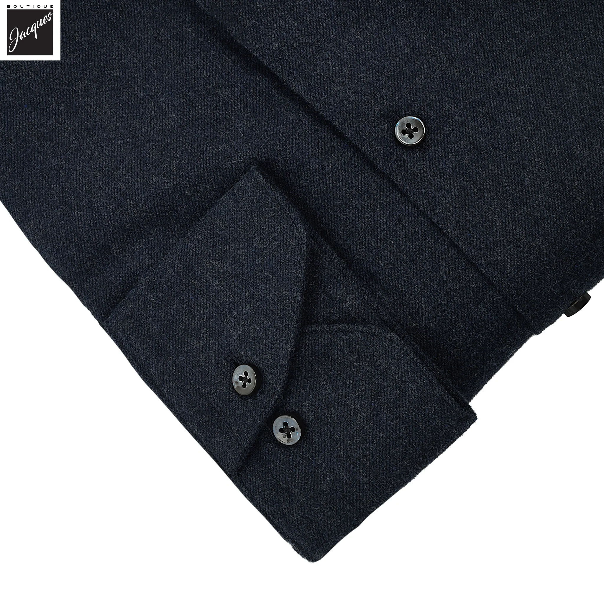 Navy Blue Solid Cotton Flannel Regular Fit Shirt - Stenströms - Image 3