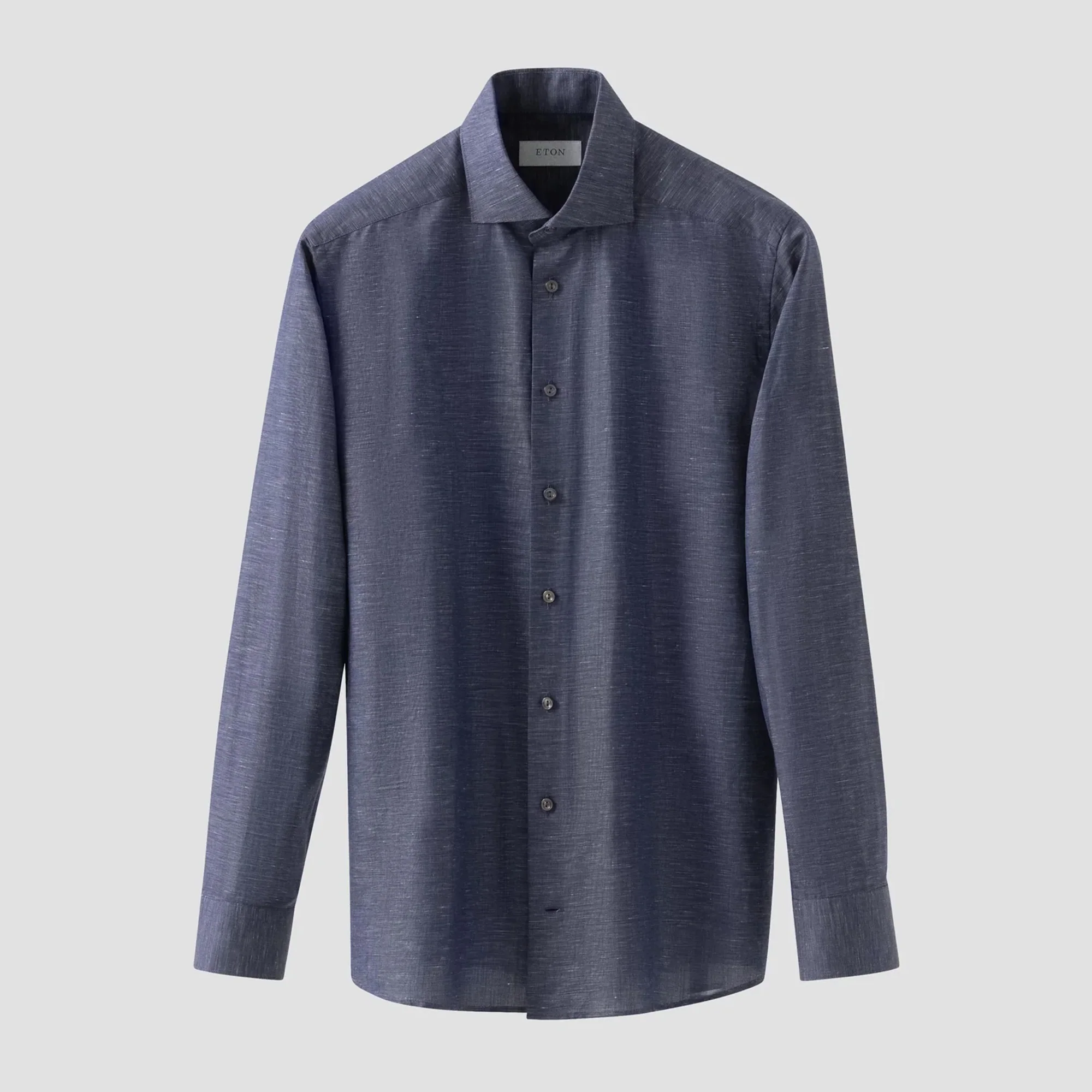 Navy Blue Solid Cotton-Linen Slim Fit Shirt - ETON - Image 3