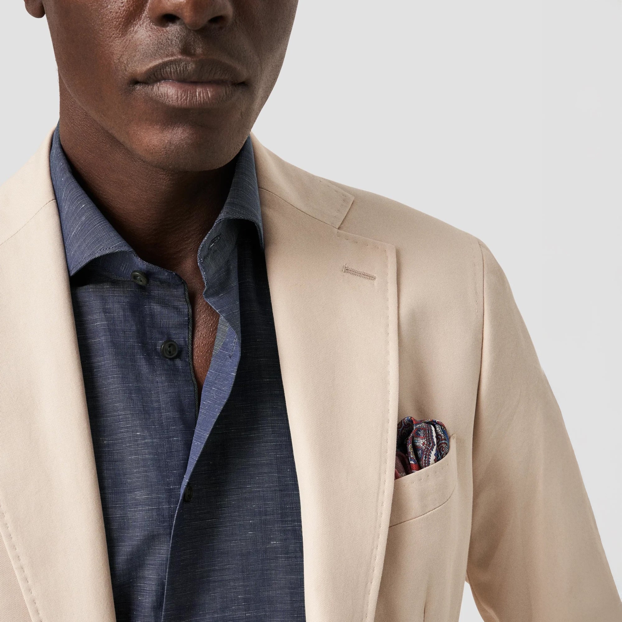 Navy Blue Solid Cotton-Linen Slim Fit Shirt - ETON - Image 5