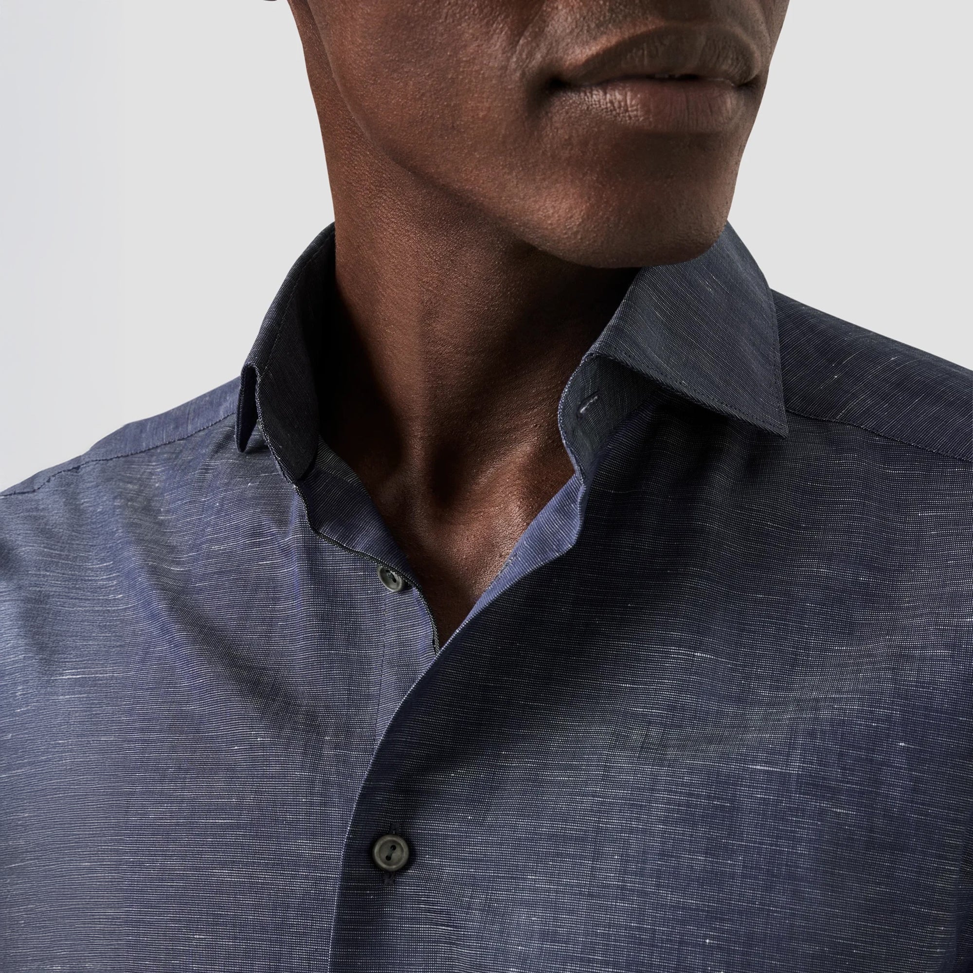 Navy Blue Solid Cotton-Linen Slim Fit Shirt - ETON - Image 6