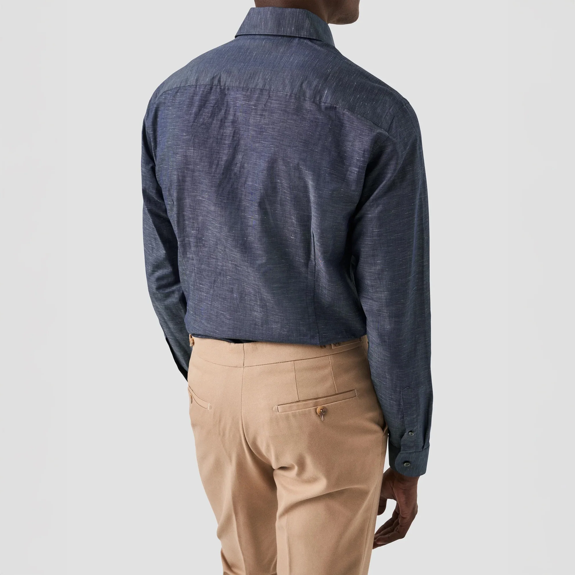 Navy Blue Solid Cotton-Linen Slim Fit Shirt - ETON - Image 7