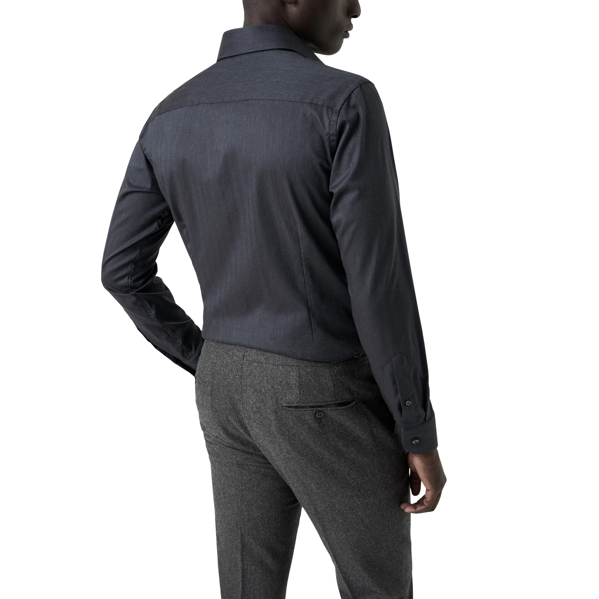 Navy Blue Solid Signature Flannel Slim Fit Shirt - ETON - Image 3