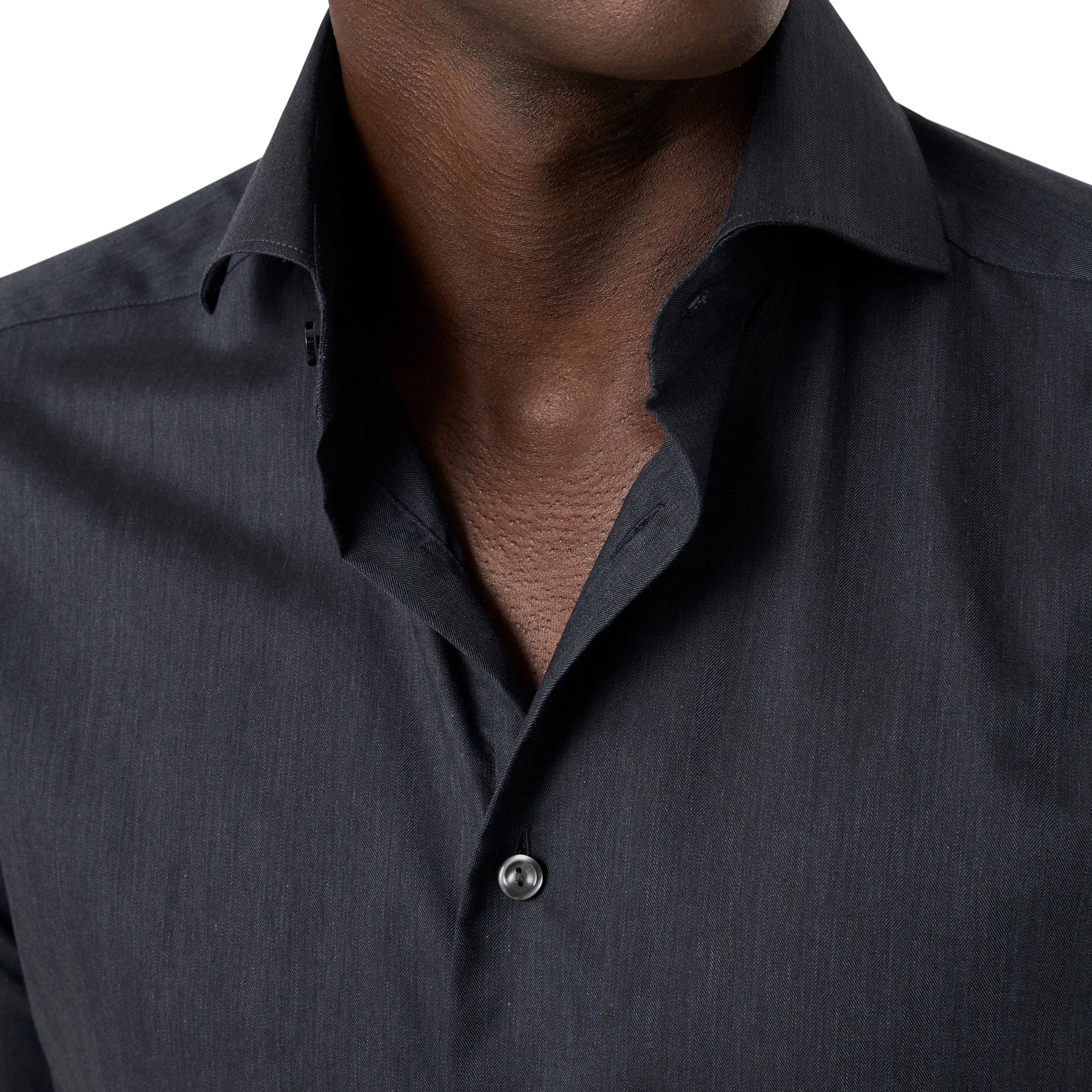 Navy Blue Solid Signature Flannel Slim Fit Shirt - ETON - Image 5