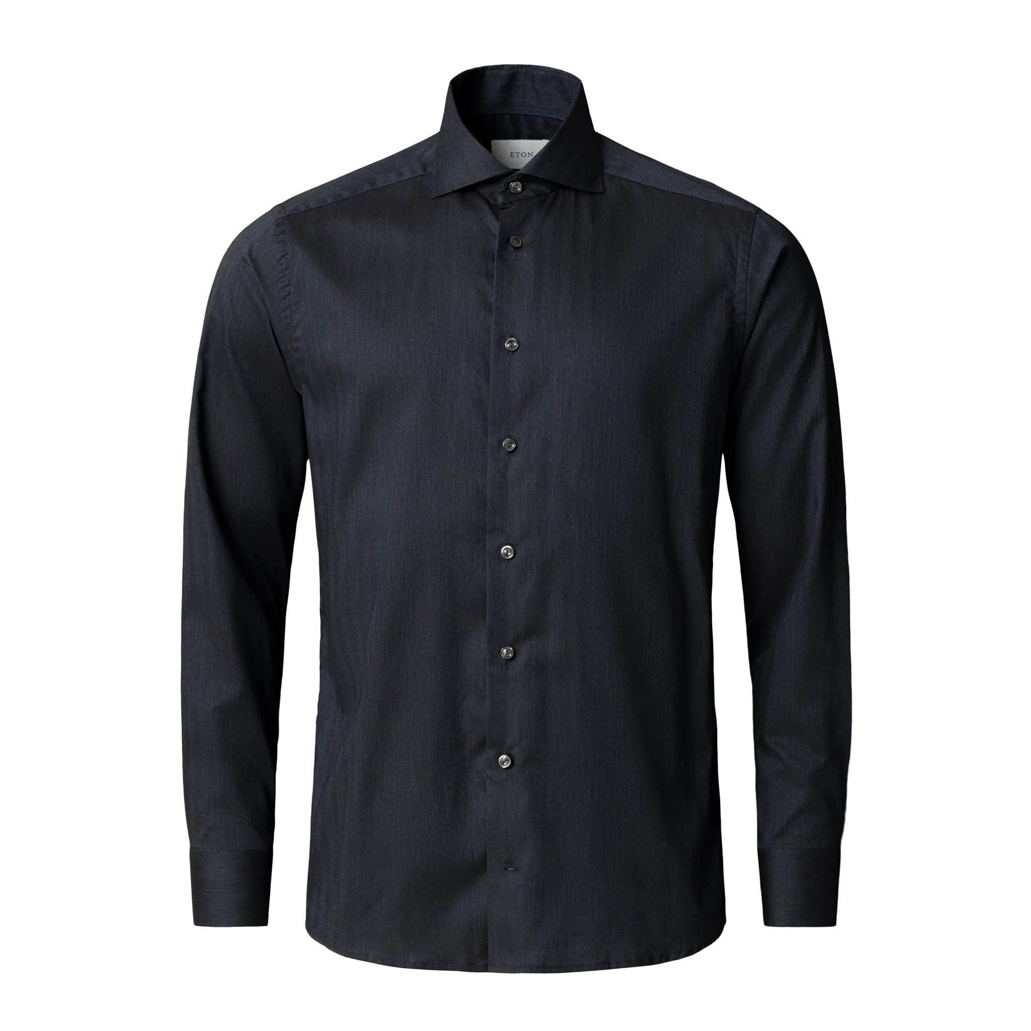 Navy Blue Solid Signature Flannel Slim Fit Shirt - ETON - Image 7