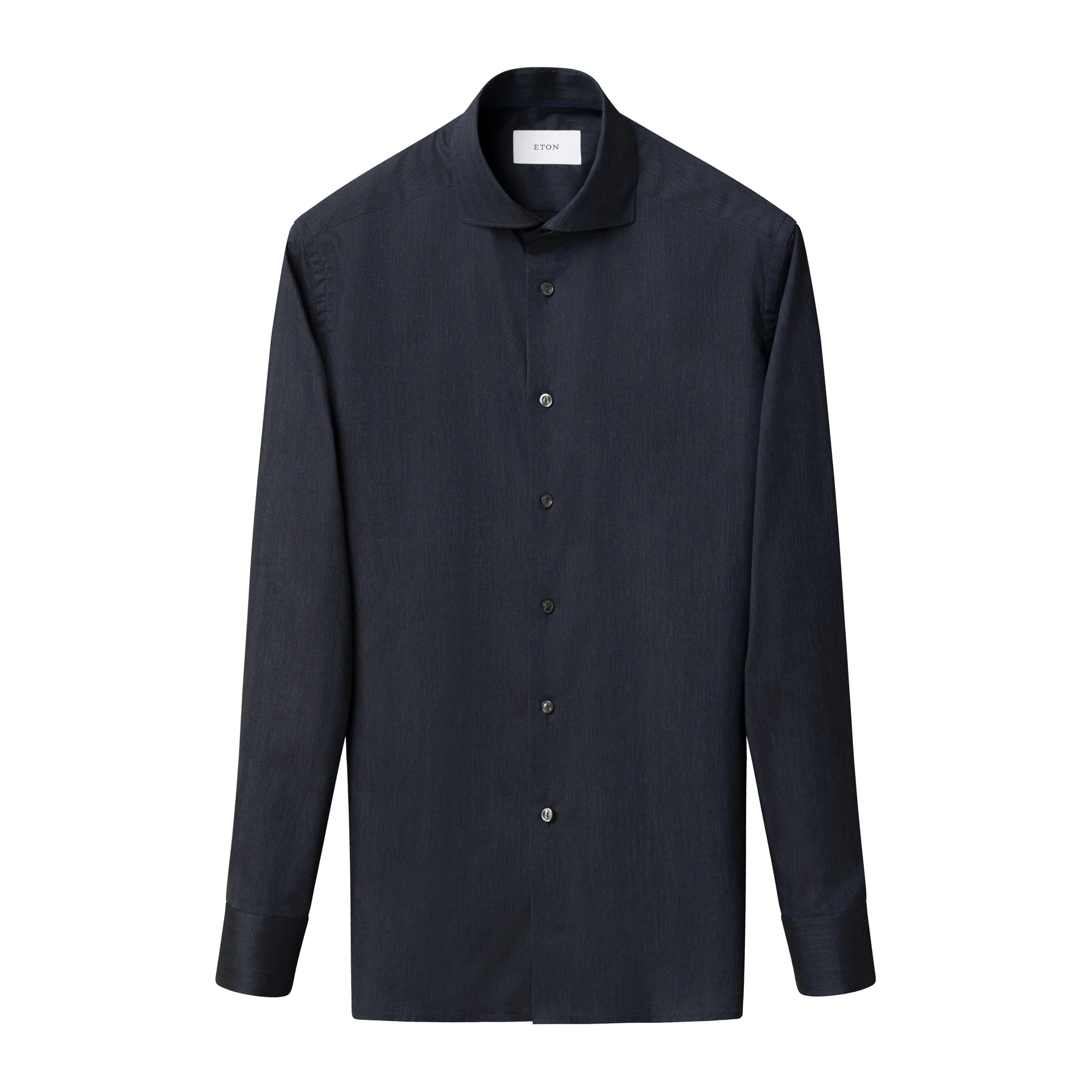 Navy Blue Solid Signature Flannel Slim Fit Shirt - ETON - Image 8