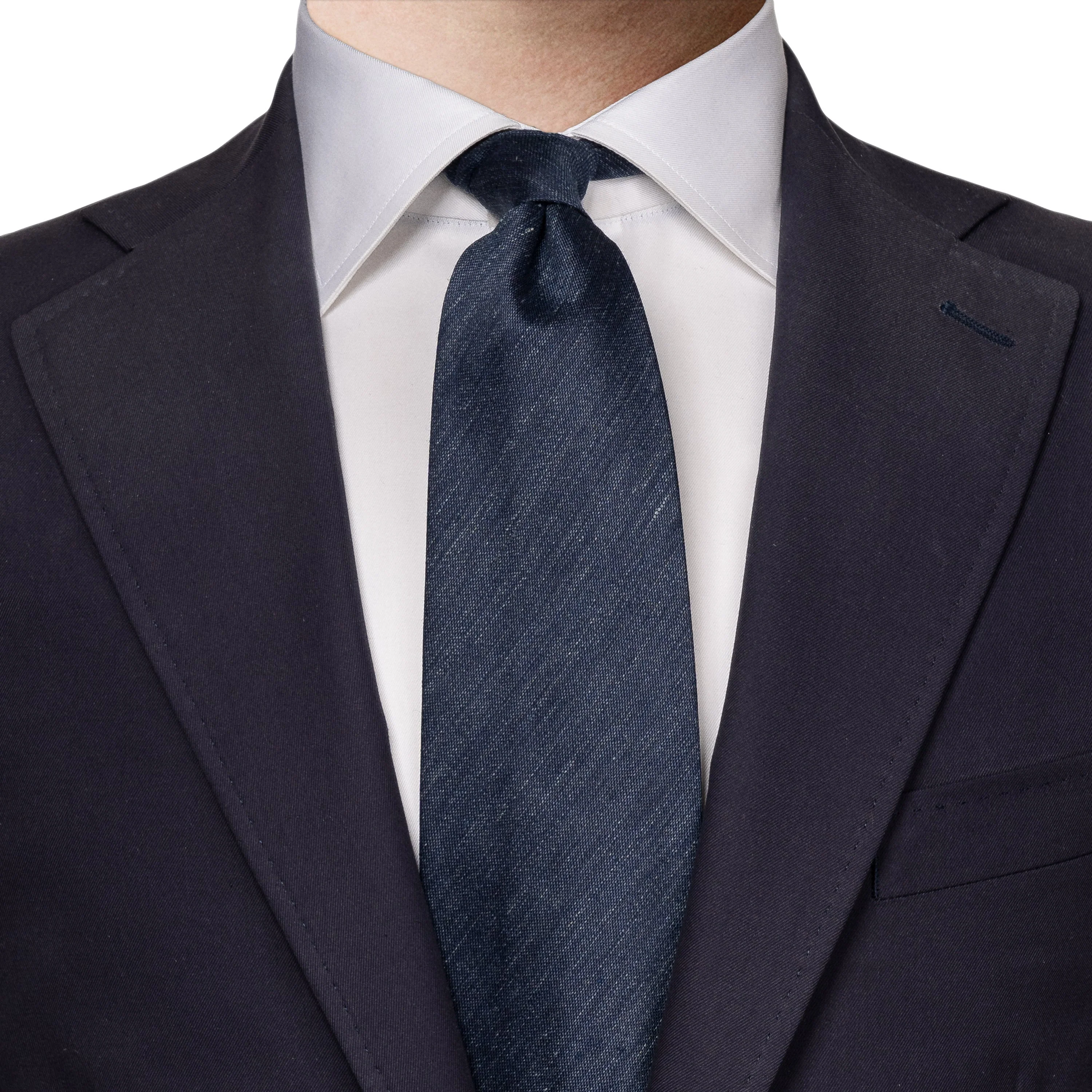 Navy Blue Solid Silk-Linen Tie - ETON - Image 2