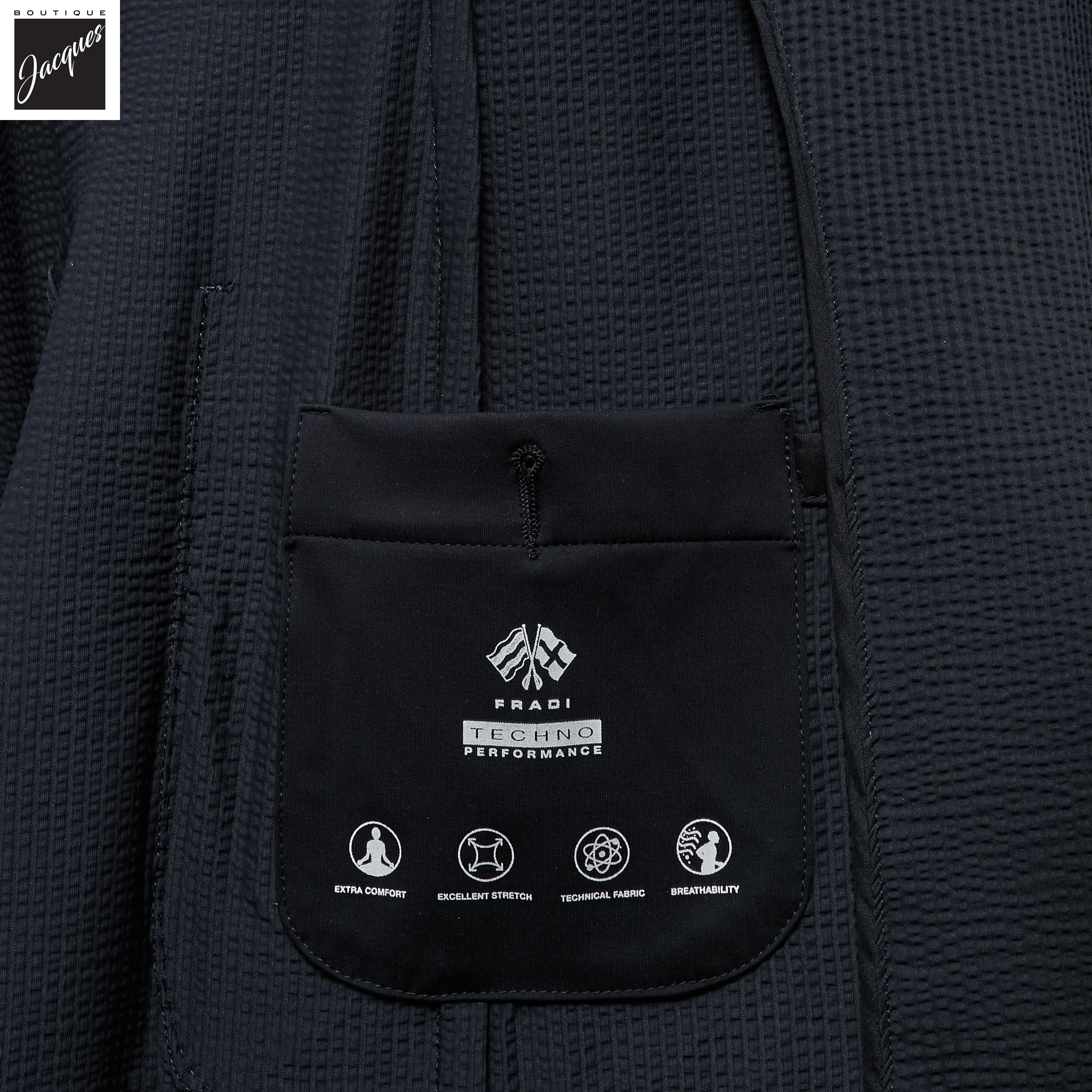 Navy Blue Technical Seersucker Soft Sport Jacket - FRADI - Image 4