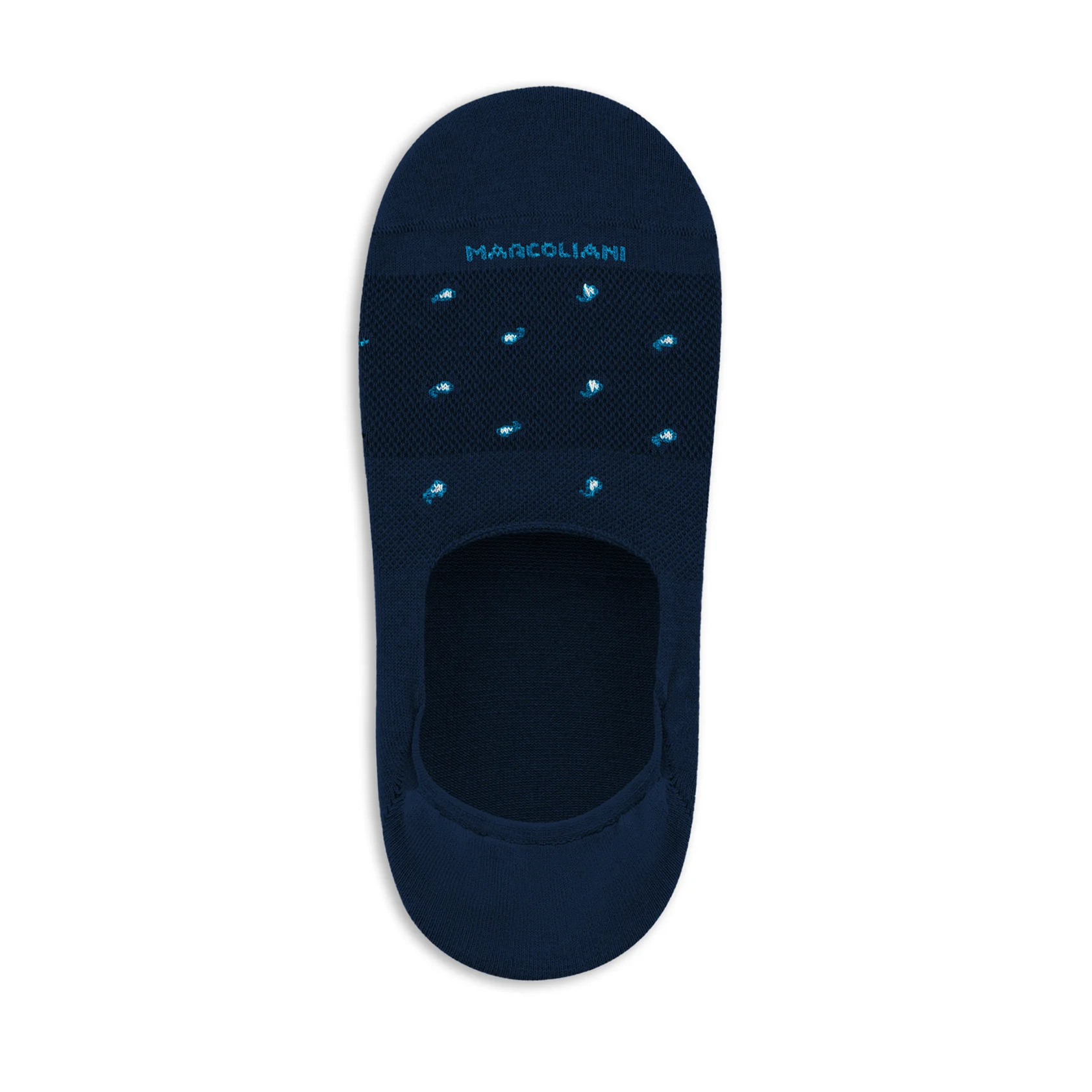 Navy Blue Tiny Paisley Motif Invisible Touch No-Show Socks - Marcoliani