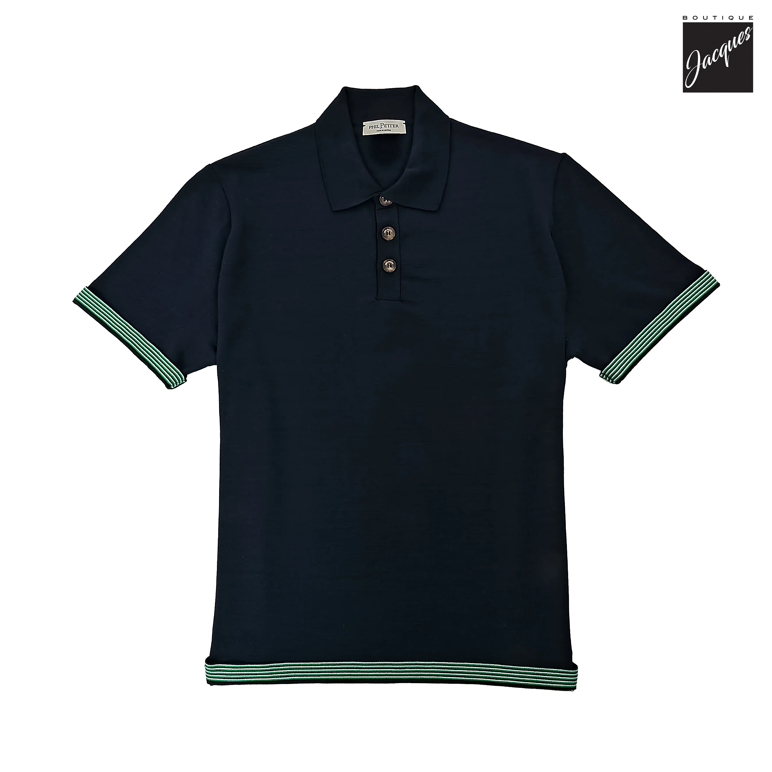 Navy Blue Knit Polo with Striped Contrast Details - Phil Petter - Image 3
