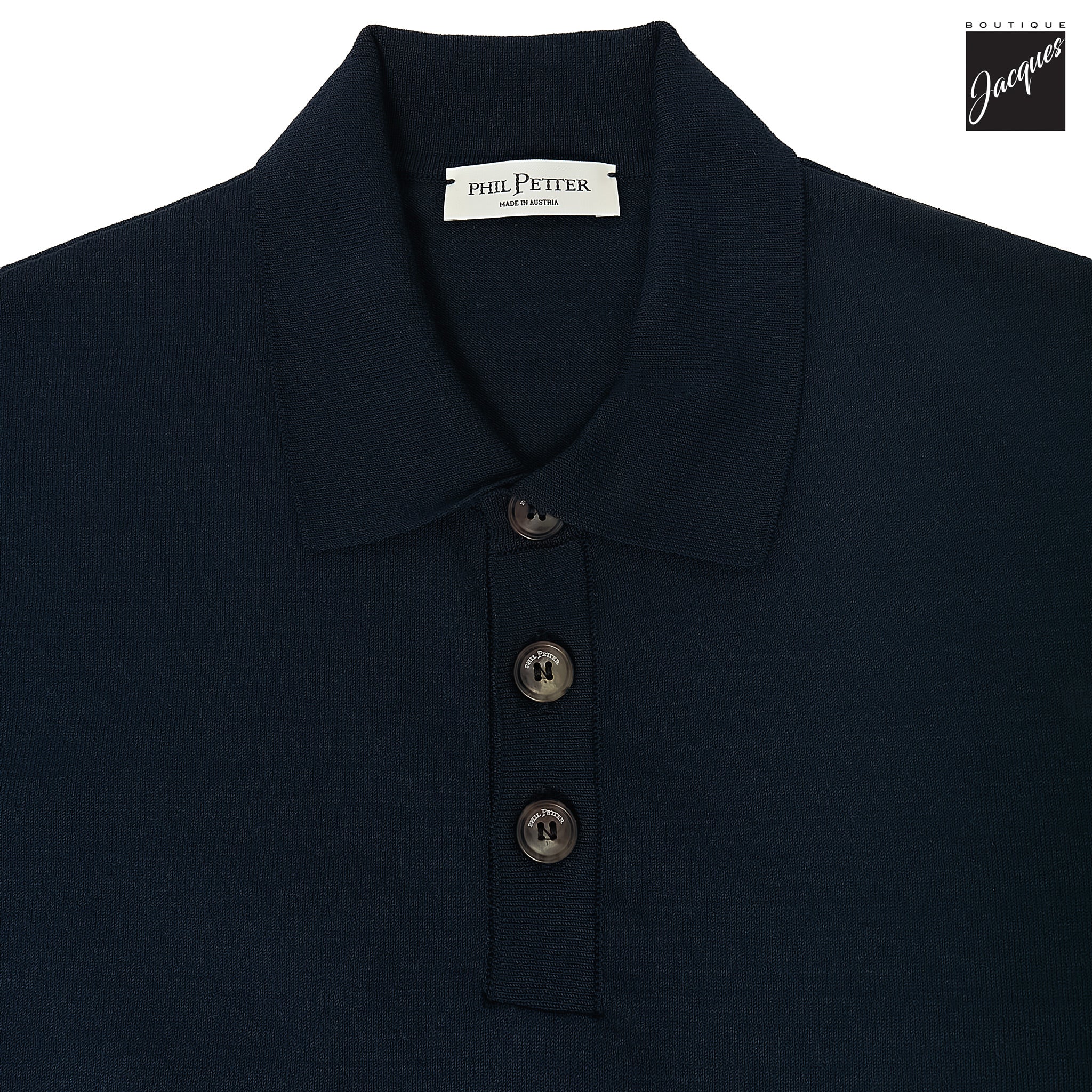 Navy Blue Knit Polo with Striped Contrast Details - Phil Petter - Image 4