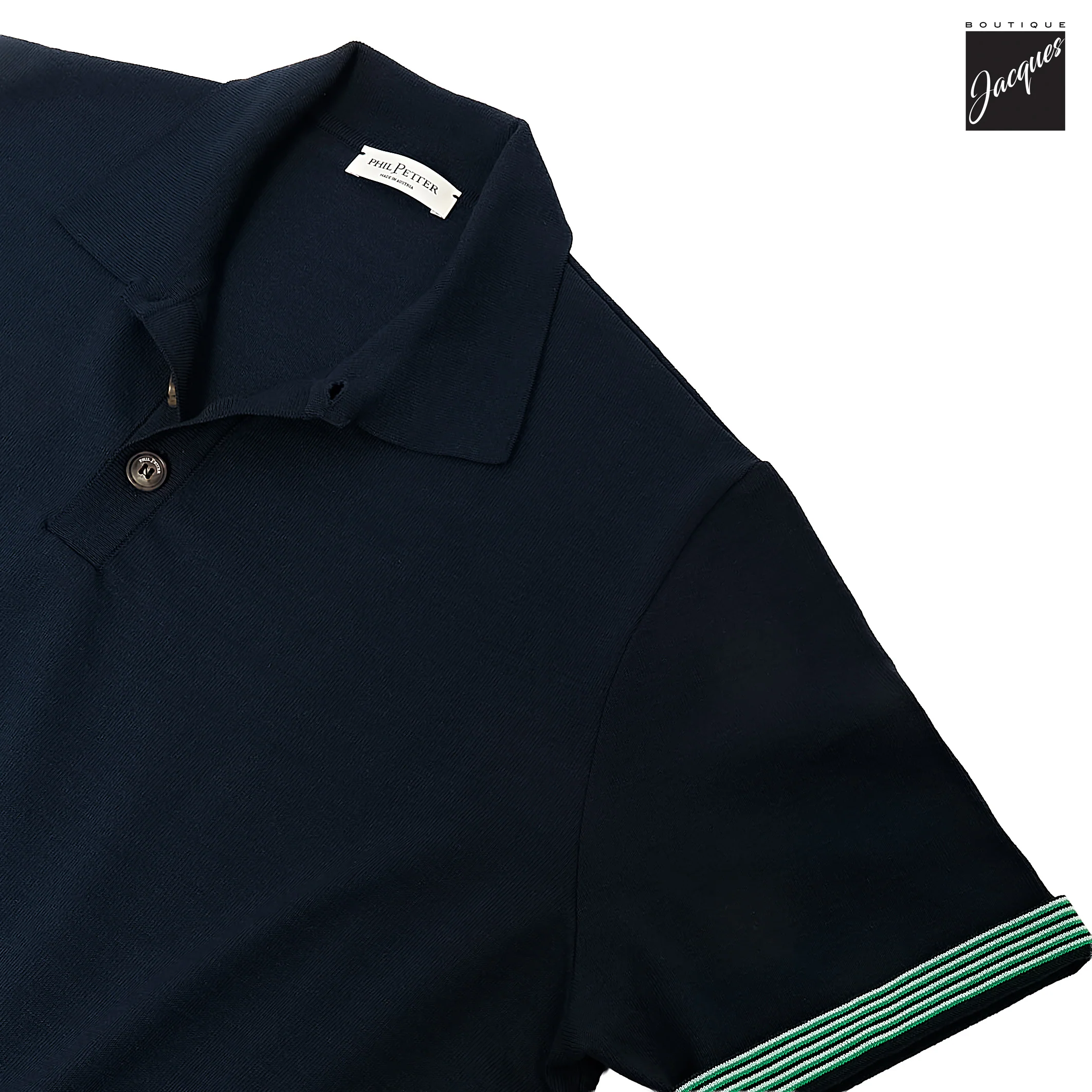 Navy Blue Knit Polo with Striped Contrast Details - Phil Petter - Image 5