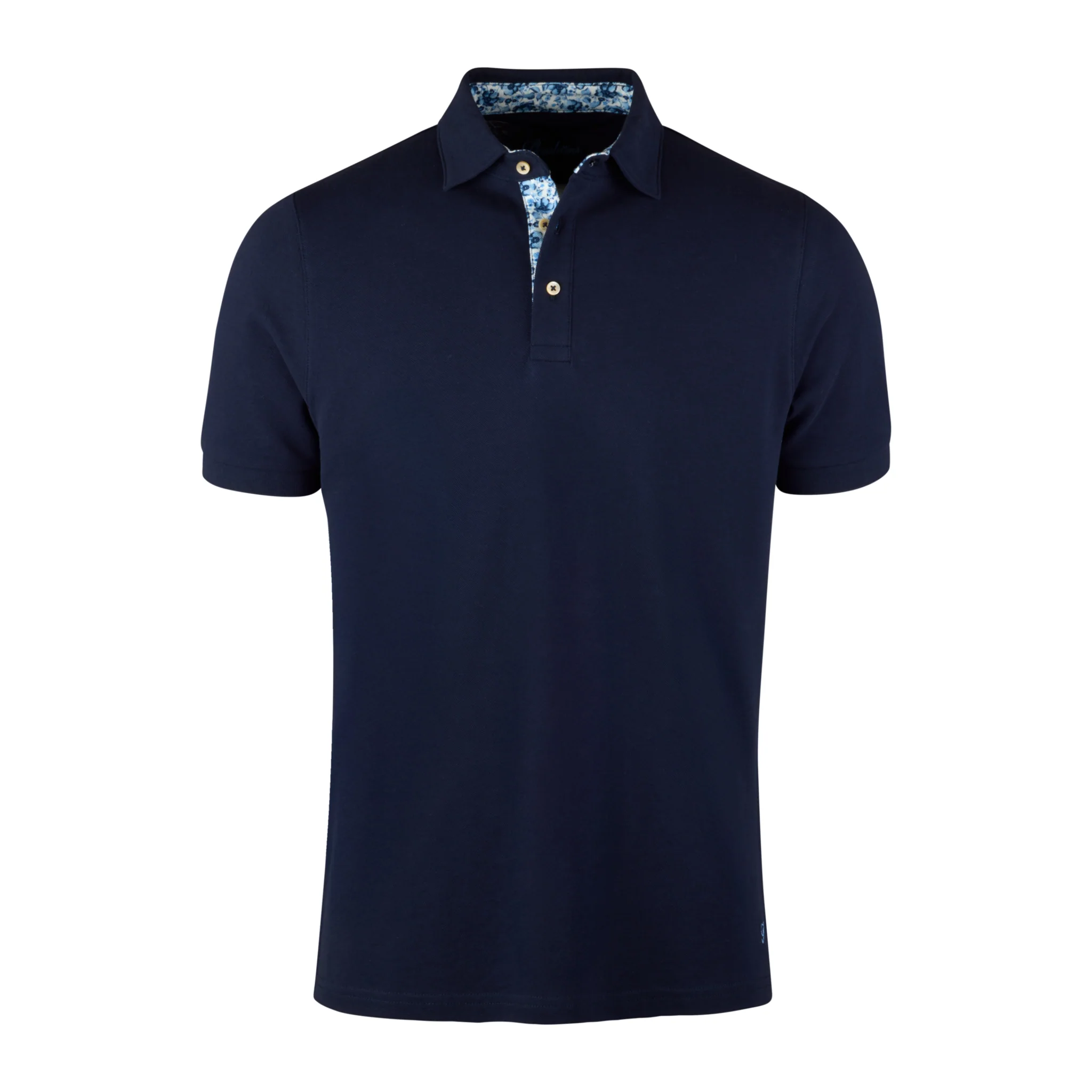 Navy Blue with Contrast Floral Trim Polo Shirt - Stenströms
