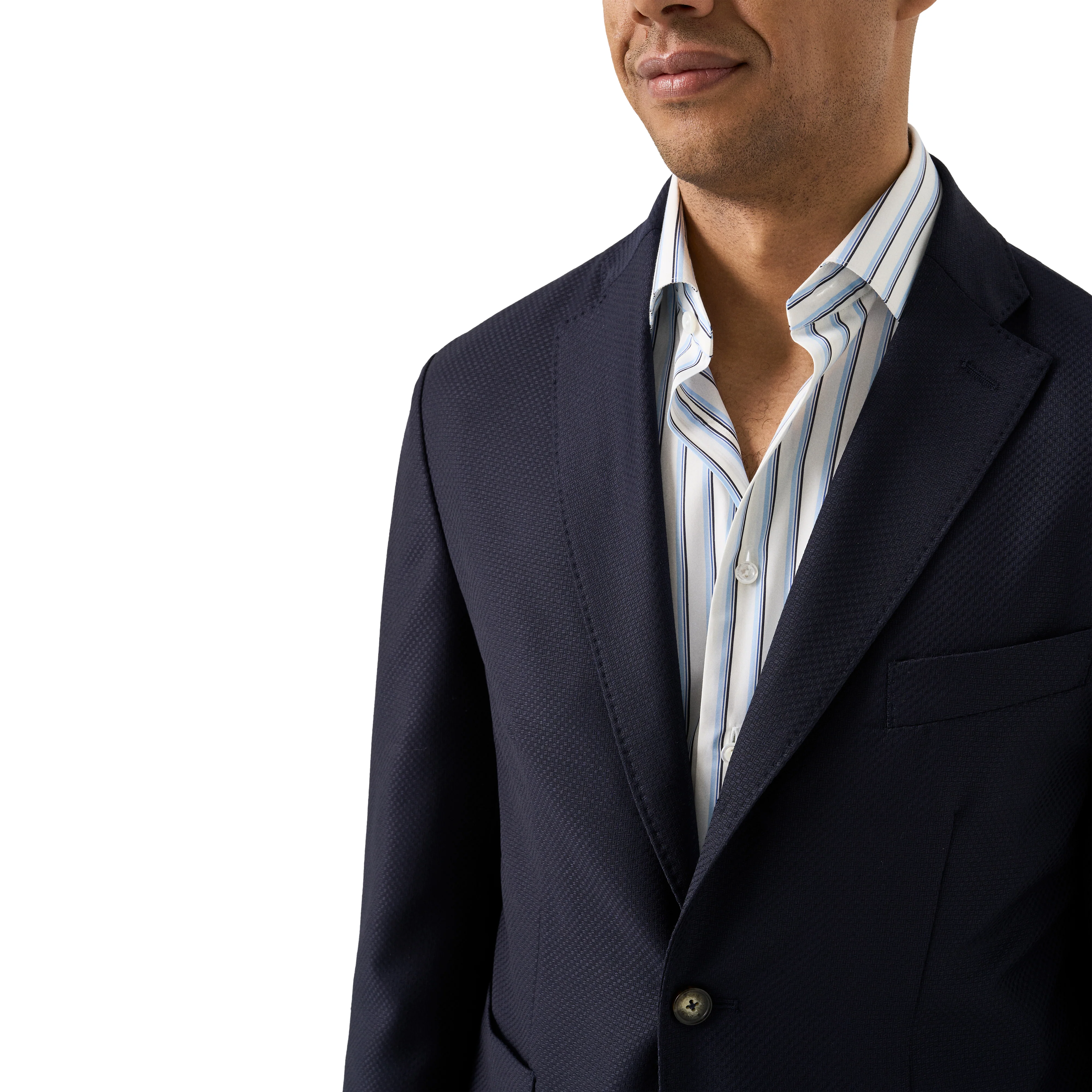 Navy Blue Wool Knit Hopsack Soft Jacket - ETON - Image 3