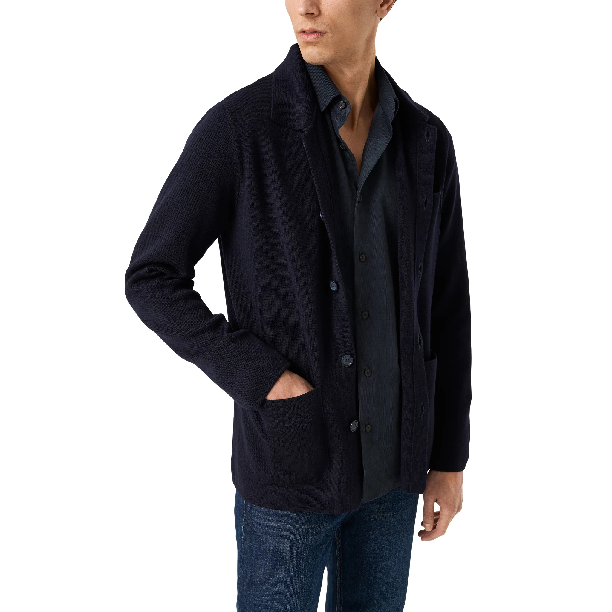 Navy Blue Wool Knit Milano Overshirt - ETON - Image 3