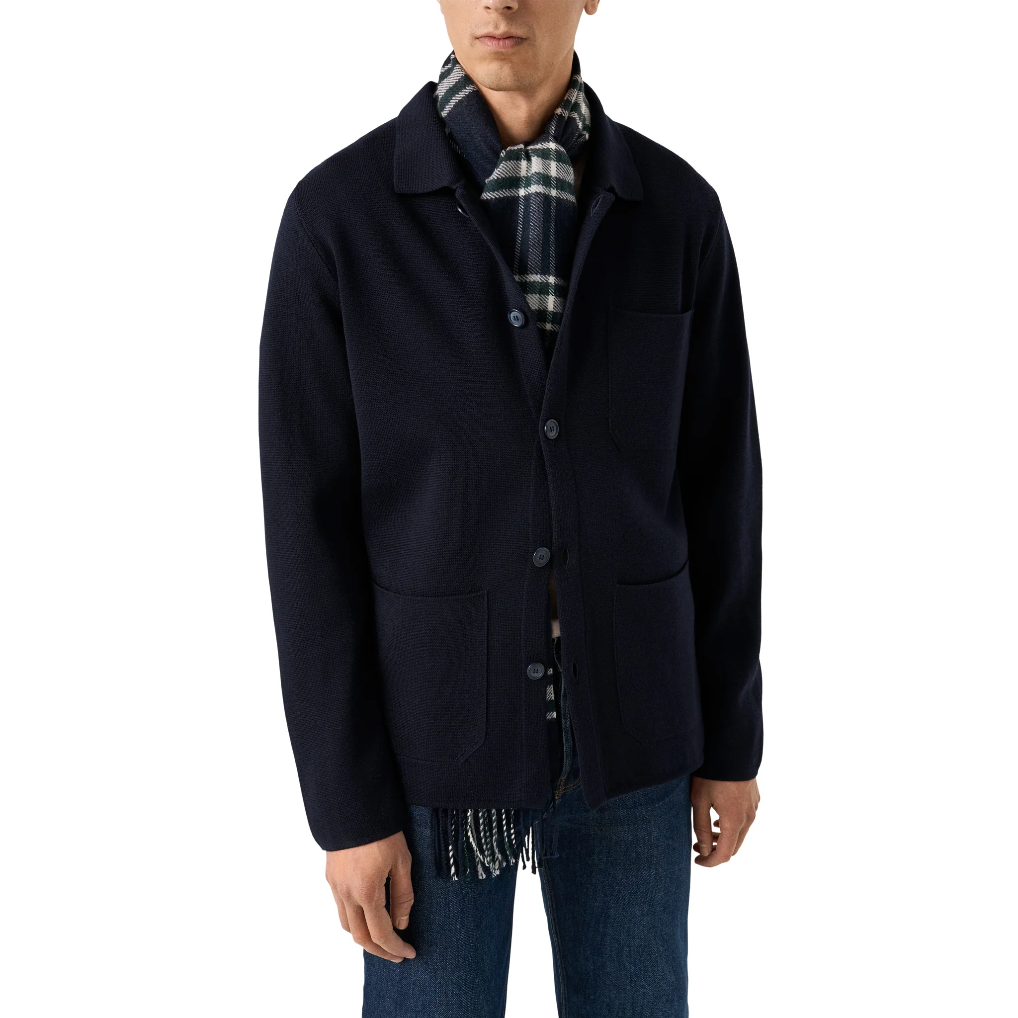 Navy Blue Wool Knit Milano Overshirt - ETON - Image 4