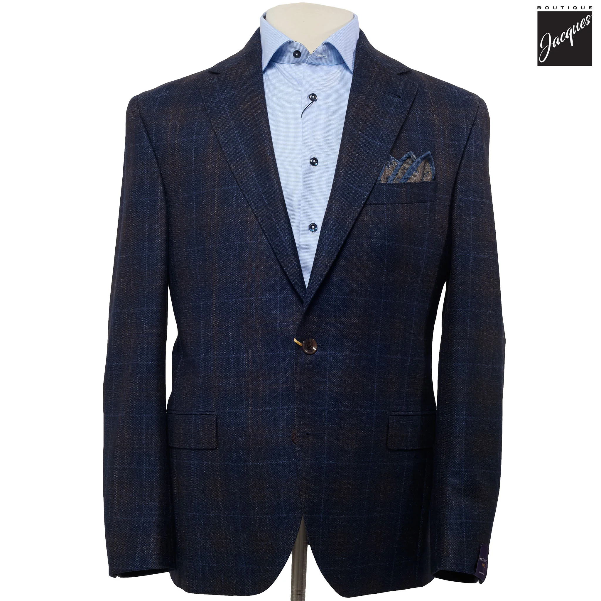 Navy & Brown Check Loro Piana Wool/Silk/Cashmere Sport Jacket - Jack Victor