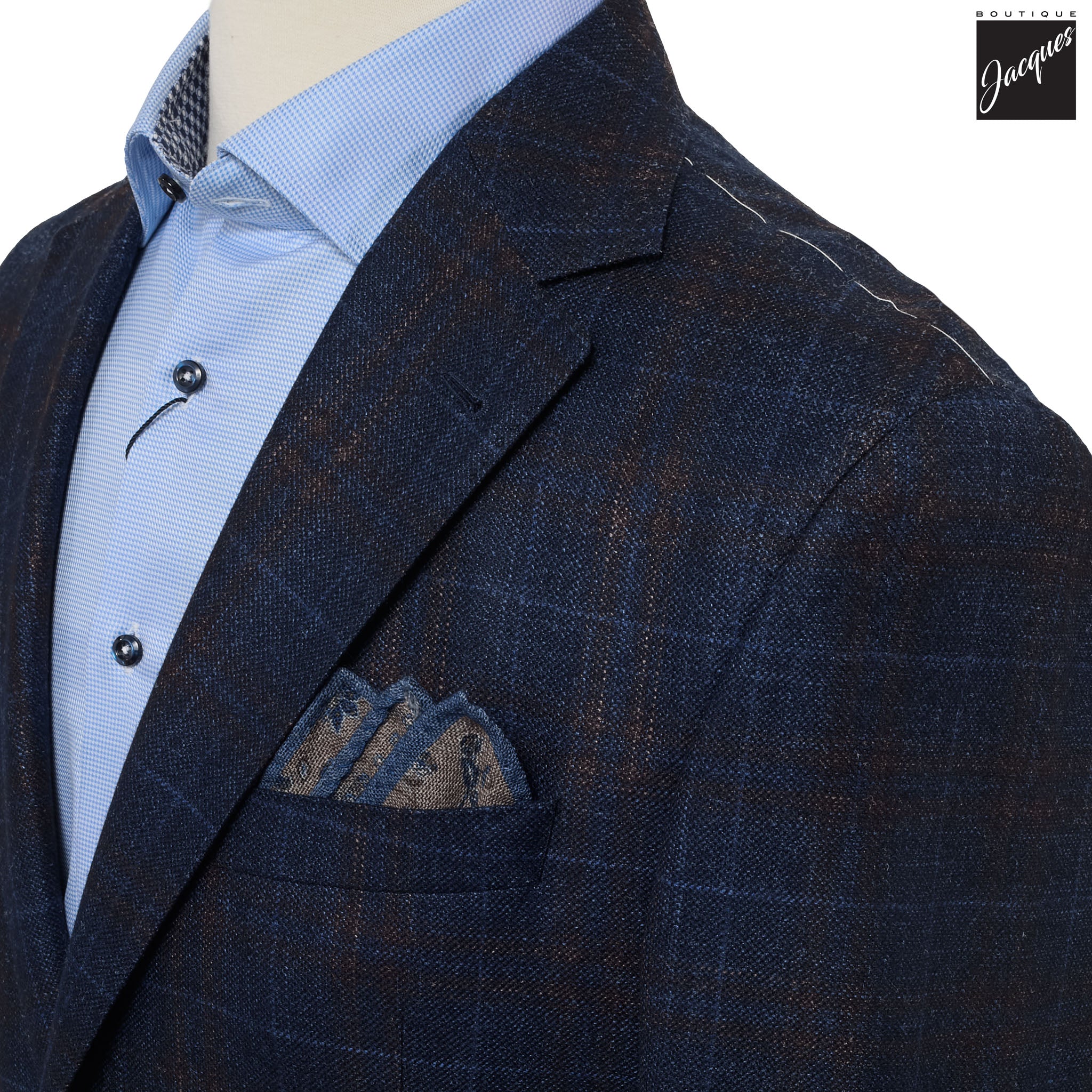 Navy & Brown Check Loro Piana Wool/Silk/Cashmere Sport Jacket - Jack Victor - Image 2