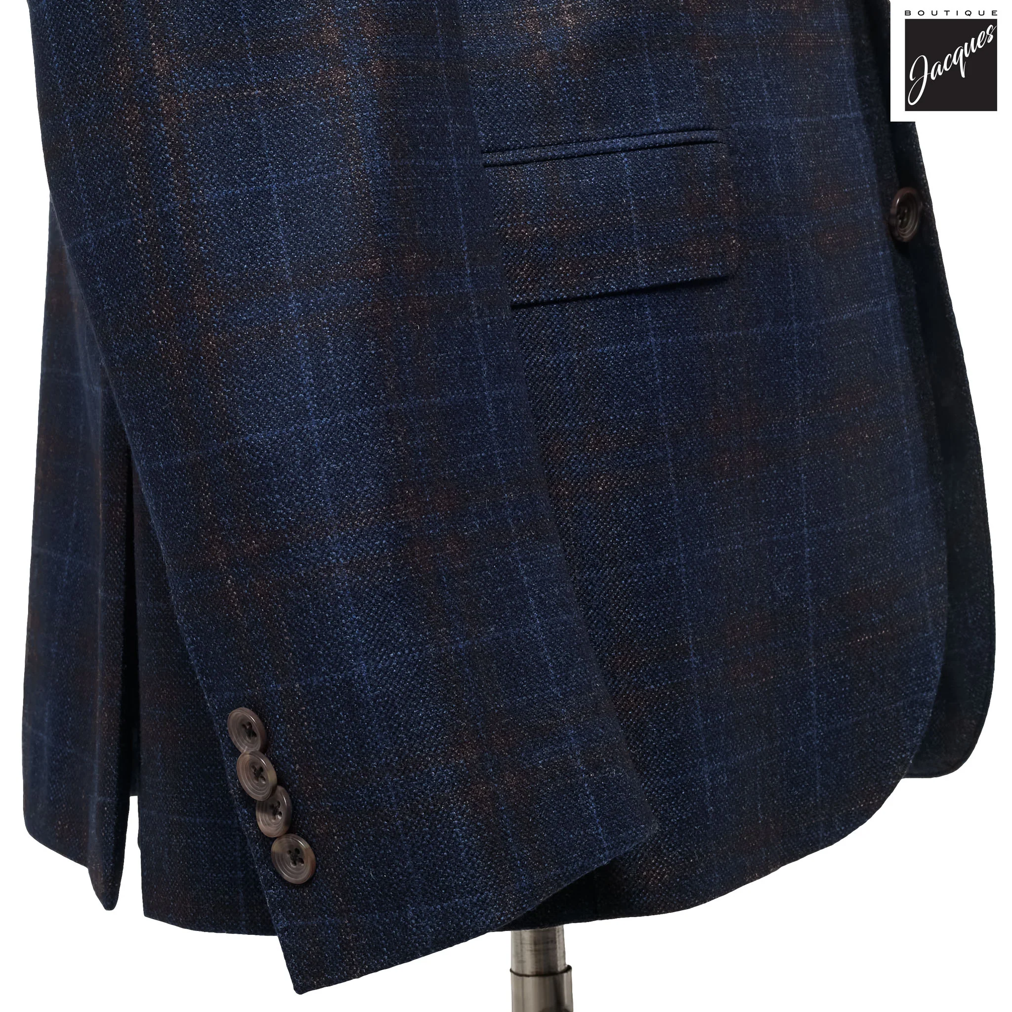 Navy & Brown Check Loro Piana Wool/Silk/Cashmere Sport Jacket - Jack Victor - Image 4