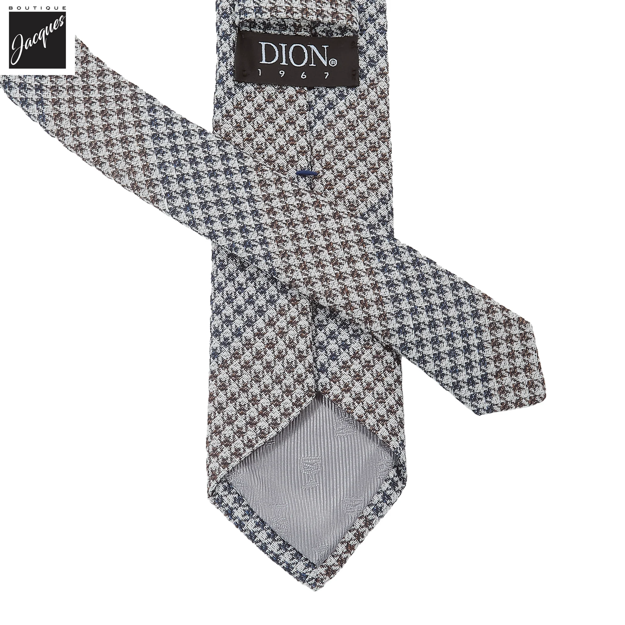 Navy & Brown Two-Toned Houndstooth Silk-Linen Tie - DION - Image 2