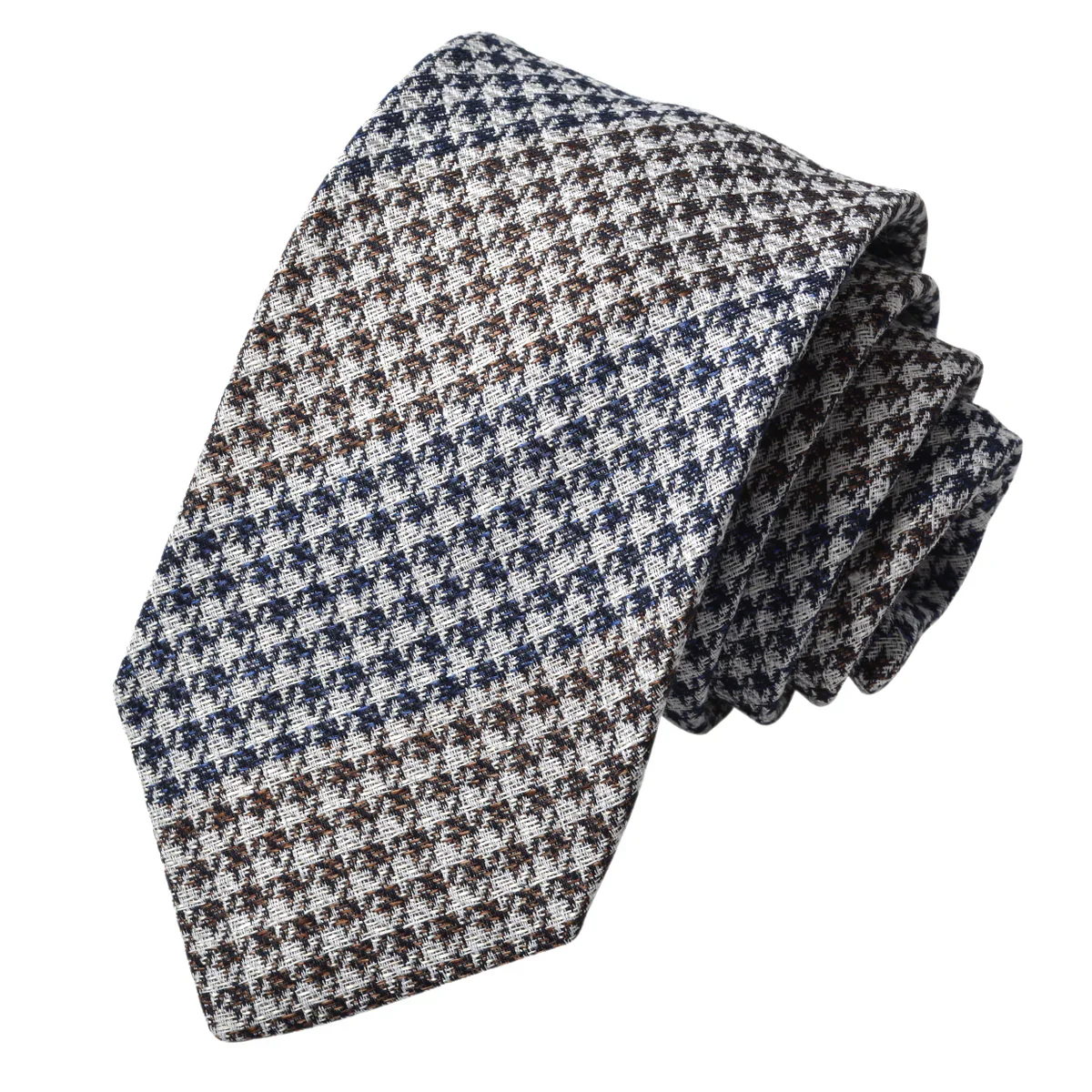 Navy & Brown Two-Toned Houndstooth Silk-Linen Tie - DION - Image 3