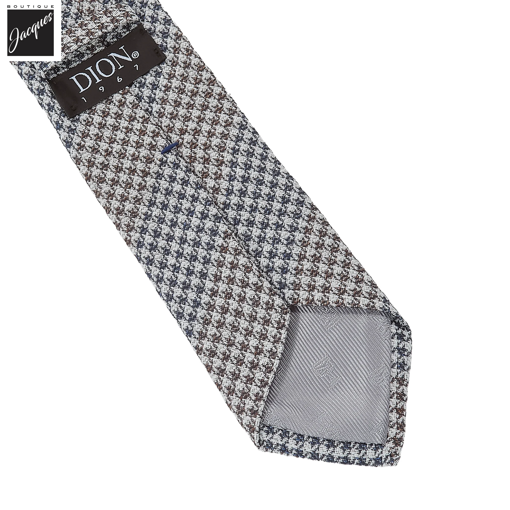 Navy & Brown Two-Toned Houndstooth Silk-Linen Tie - DION - Image 4