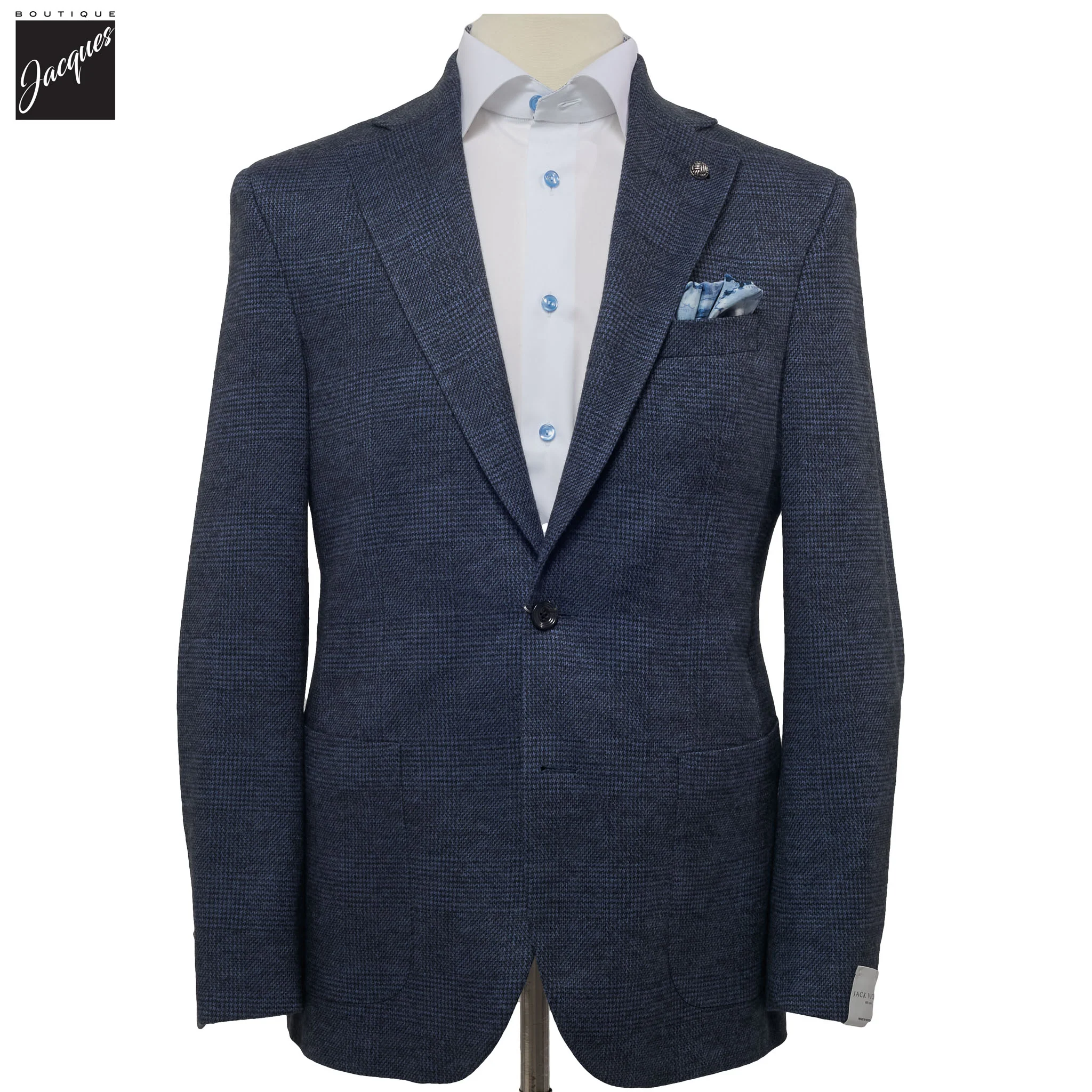 Navy Check Wool Stretch Hampton Contemporary Fit Jacket - Jack Victor