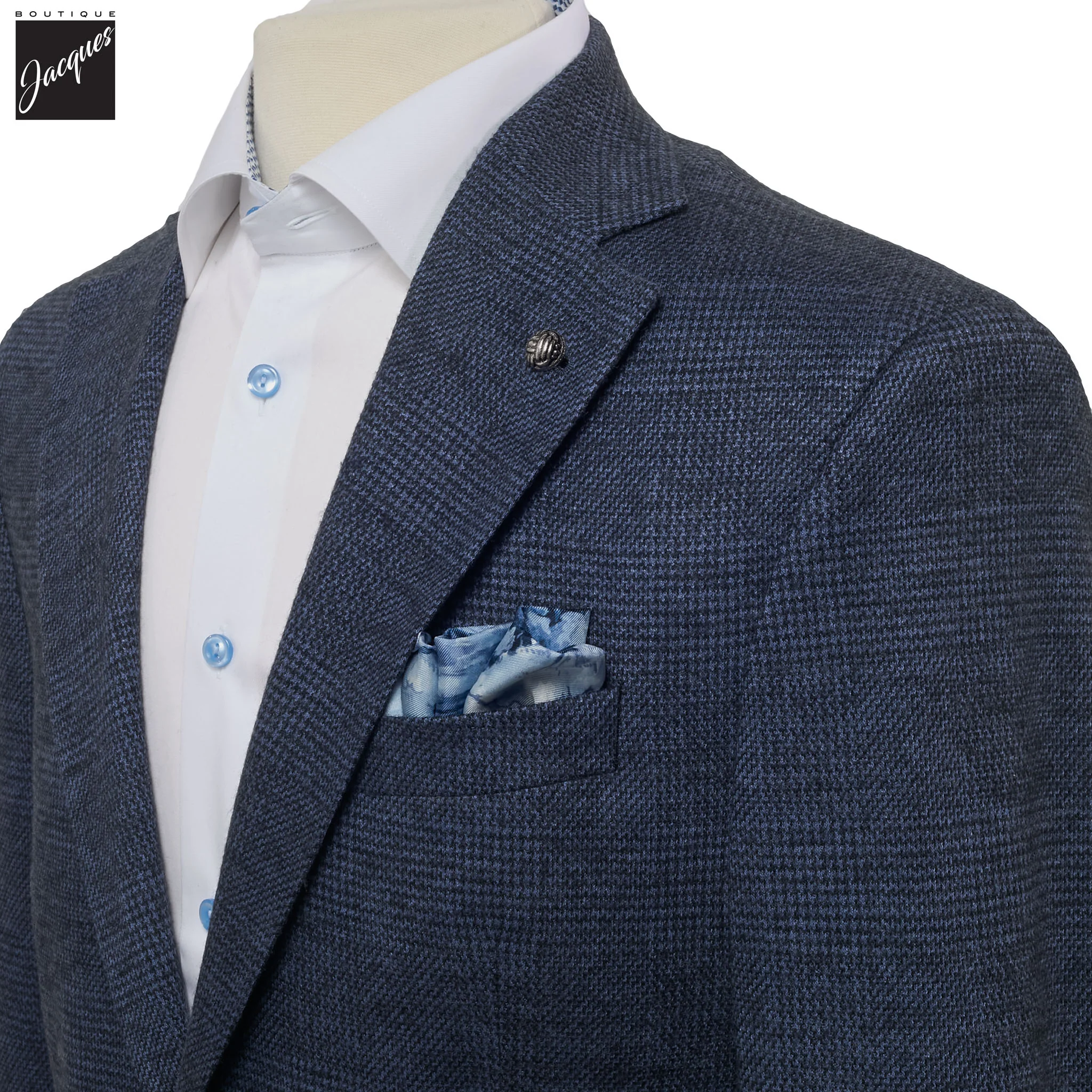 Navy Check Wool Stretch Hampton Contemporary Fit Jacket - Jack Victor - Image 2