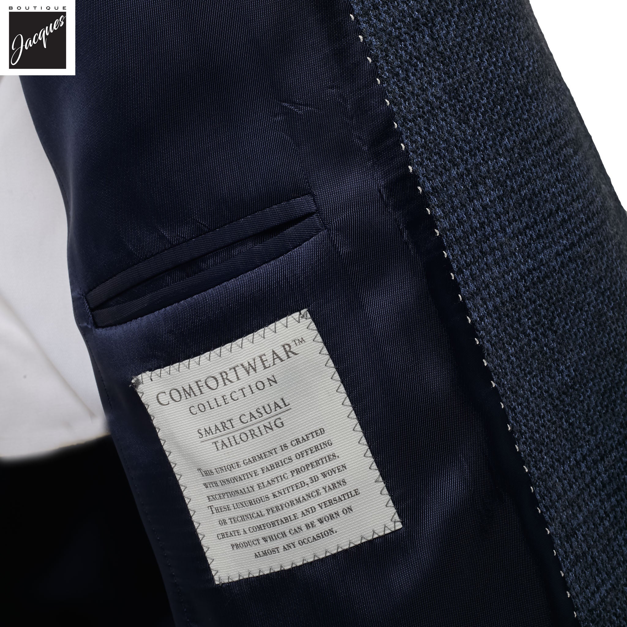 Navy Check Wool Stretch Hampton Contemporary Fit Jacket - Jack Victor - Image 3