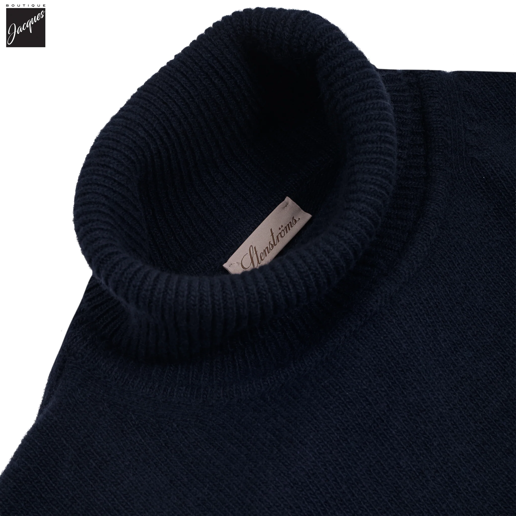 Navy Chunky Merino Wool Roll-Neck Sweater - Stenströms - Image 3