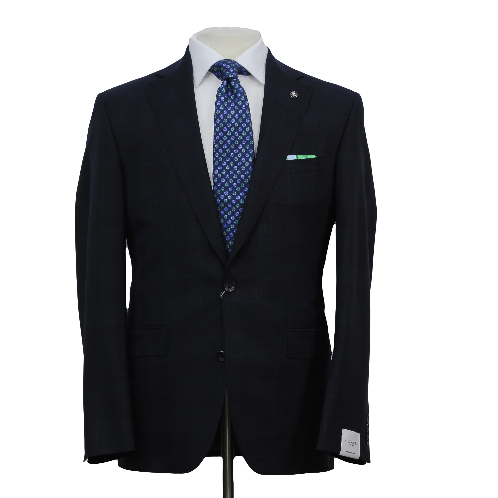 Navy Glen Check Vitale Barberis Wool Essence Modern Fit Suit - Jack Victor 1913