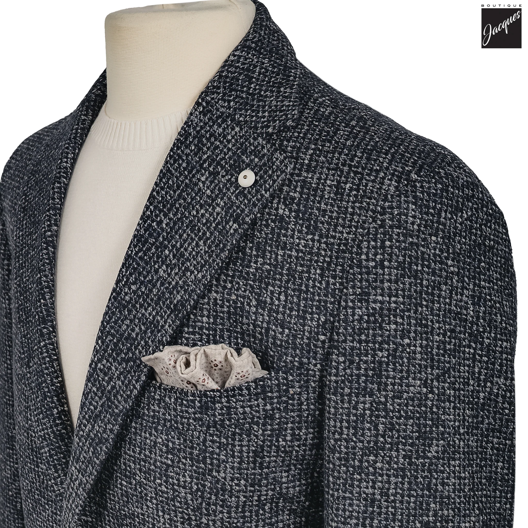 Navy Mélange Wool Jersey Unconstructed Contemporary Sport Jacket - L.B.M. 1911 - Image 2