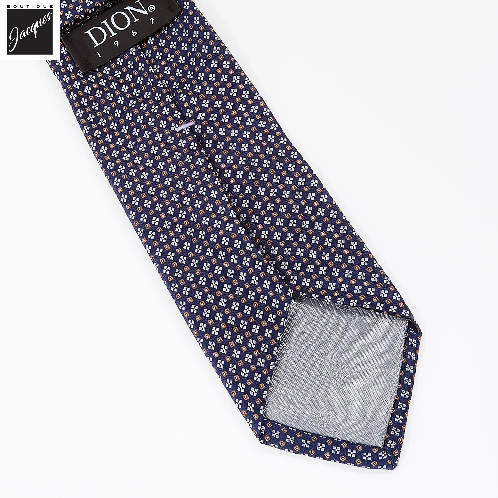 Navy Micro Neat Clover Woven Jacquard Italian Silk Tie - DION - Image 2