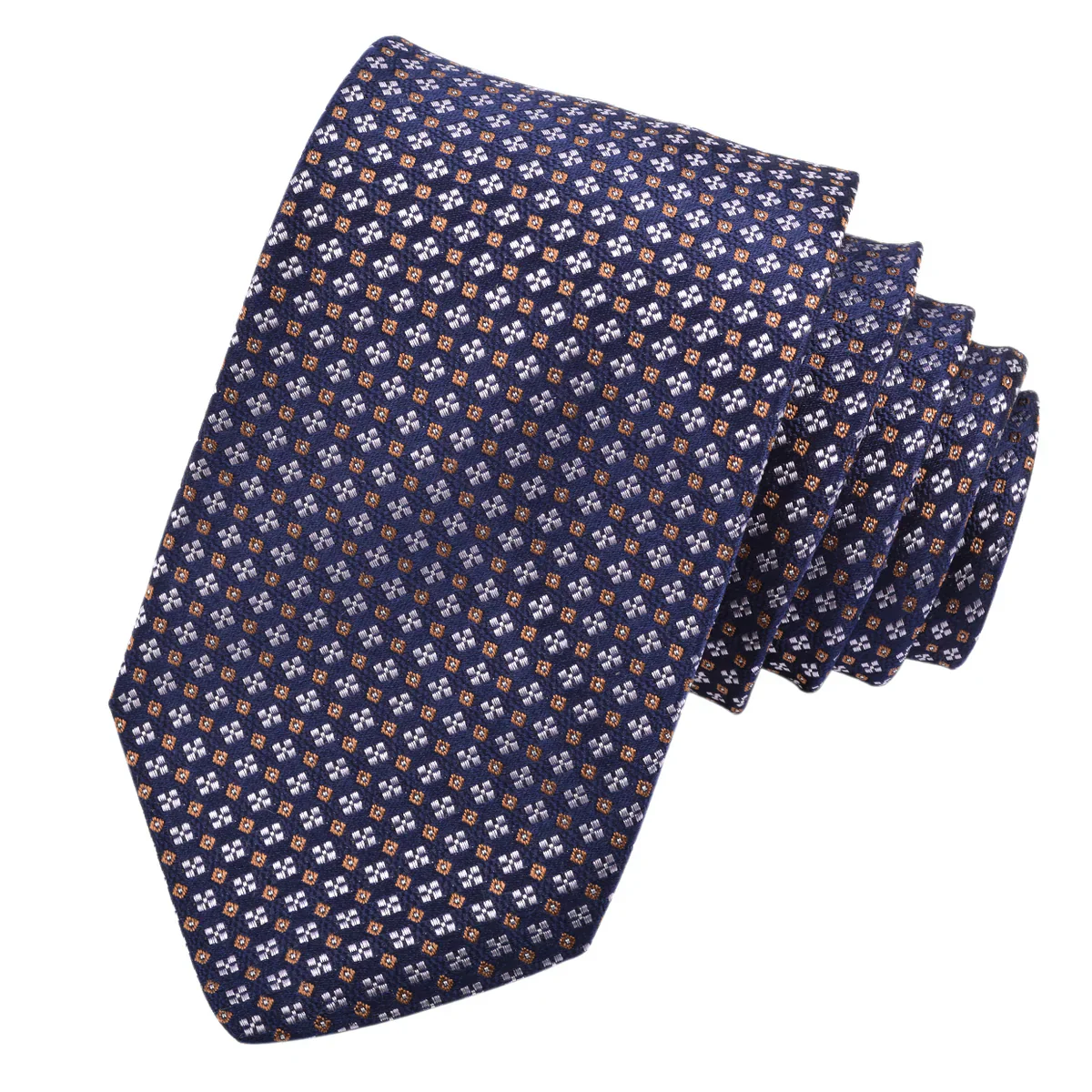 Navy Micro Neat Clover Woven Jacquard Italian Silk Tie - DION - Image 3