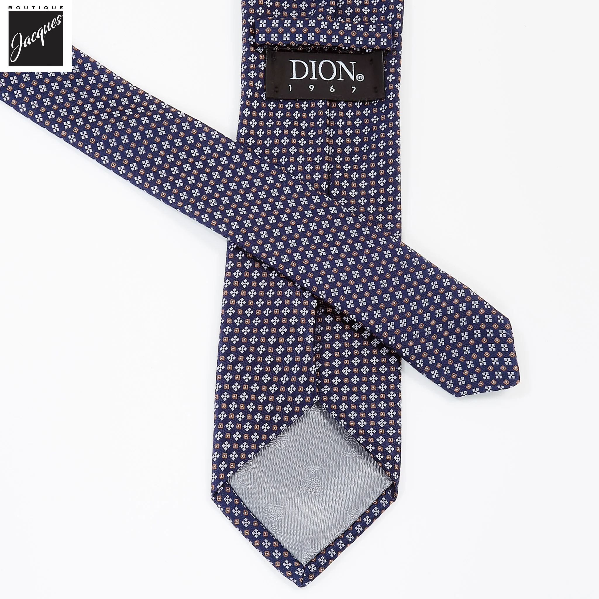Navy Micro Neat Clover Woven Jacquard Italian Silk Tie - DION - Image 4