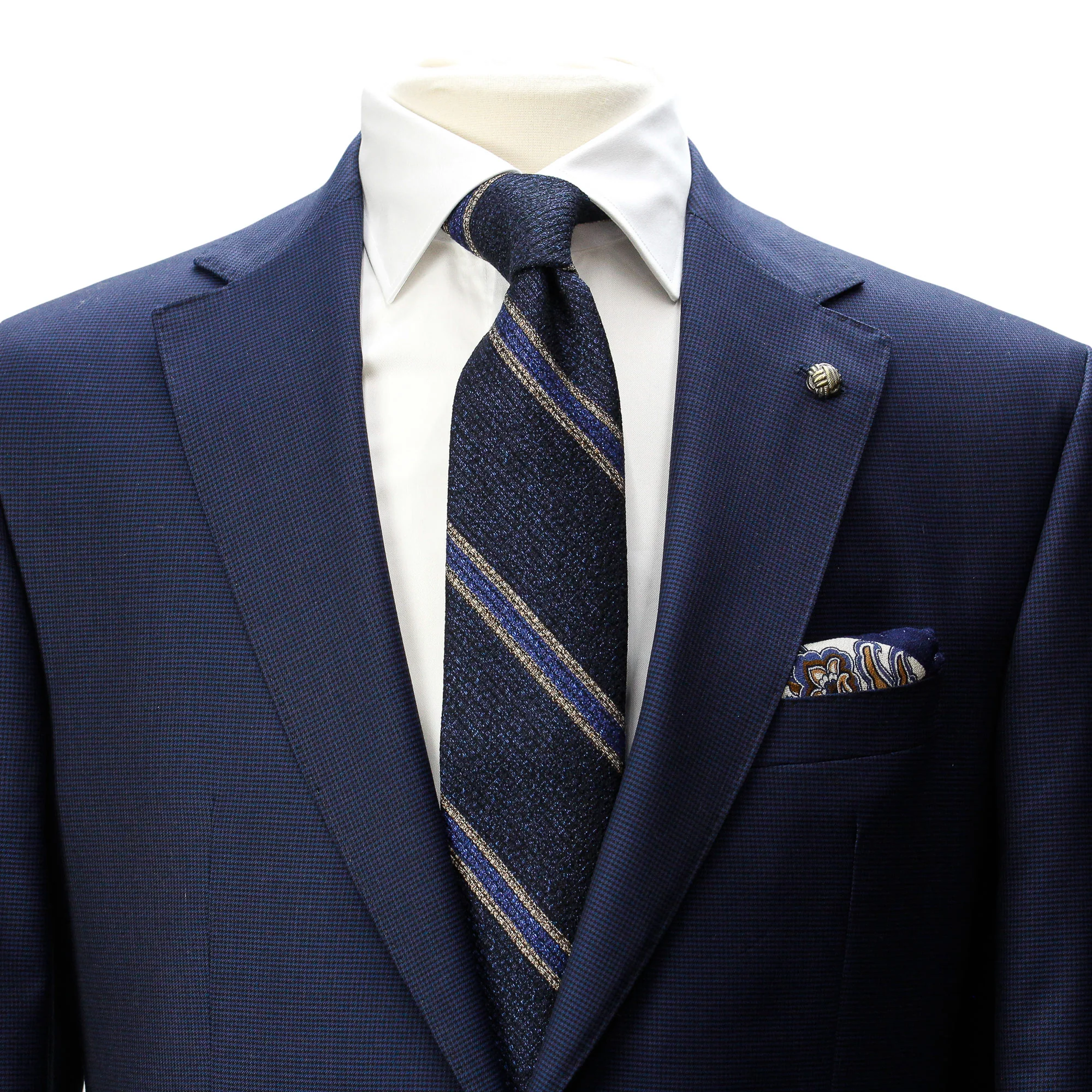 Navy Micro-Houndstooth Vitale Barberis Wool - Essence Contemporary Fit Suit - Jack Victor - Image 5