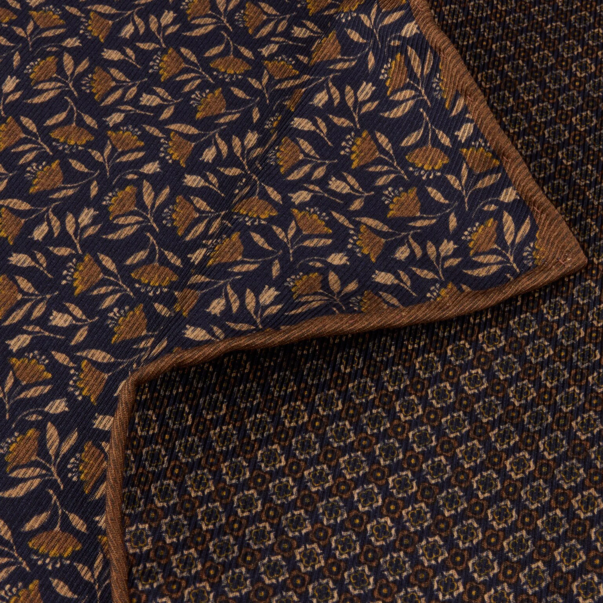 Navy Patterned Silk Hankie - Stenströms - Image 4