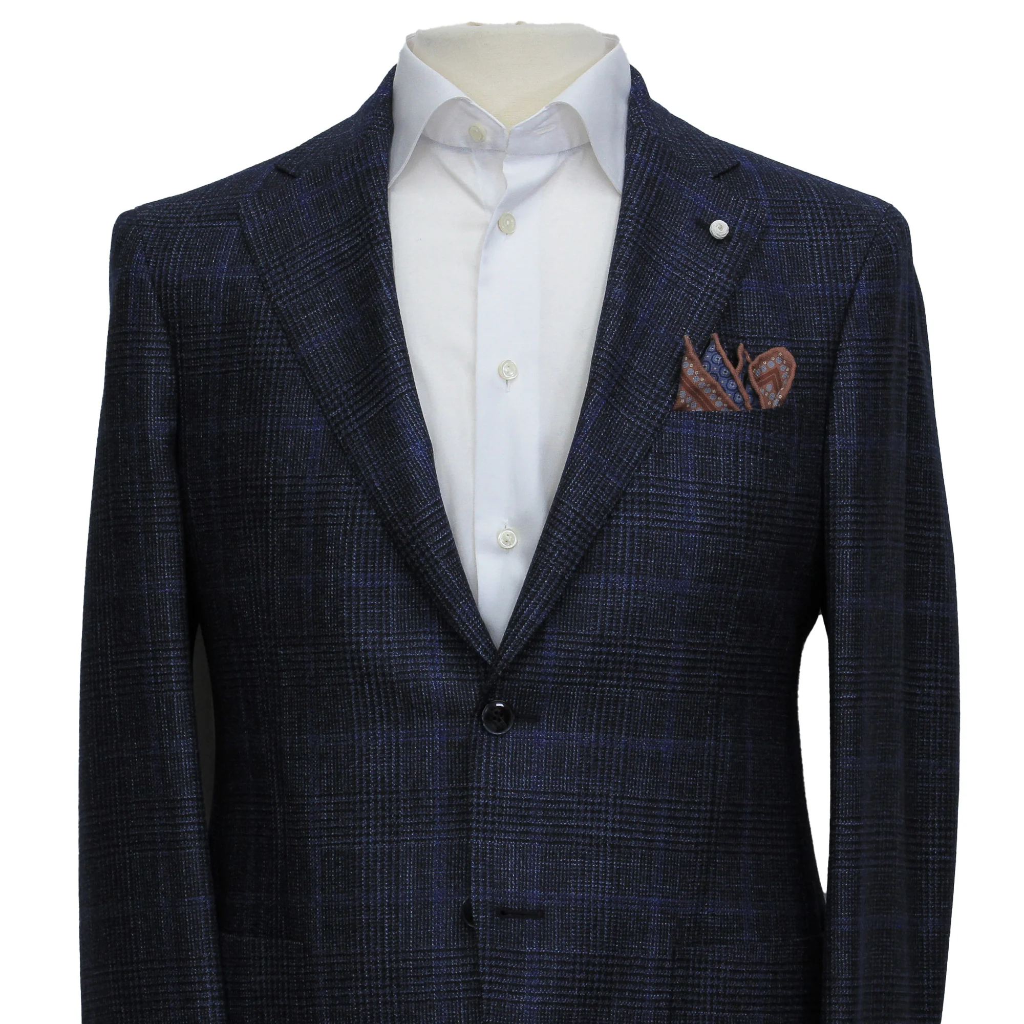 Navy Prince-of-Wales Wool/Silk/Cashmere Contemporary Fit Jacket - Luigi Bianchi - Image 3