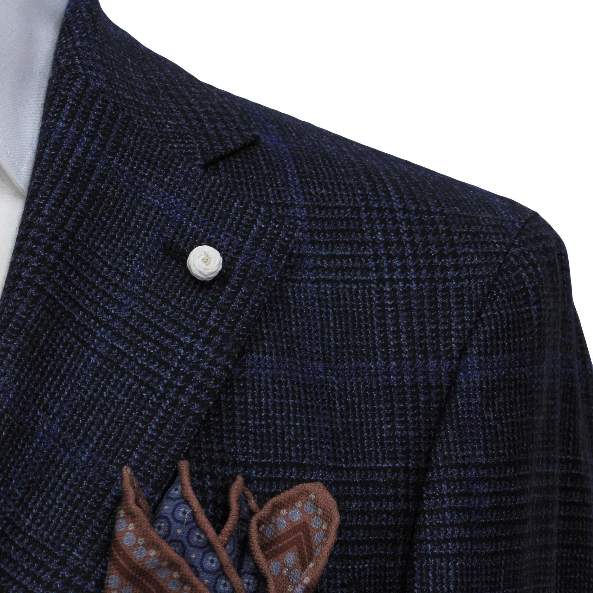 Navy Prince-of-Wales Wool/Silk/Cashmere Contemporary Fit Jacket - Luigi Bianchi - Image 4