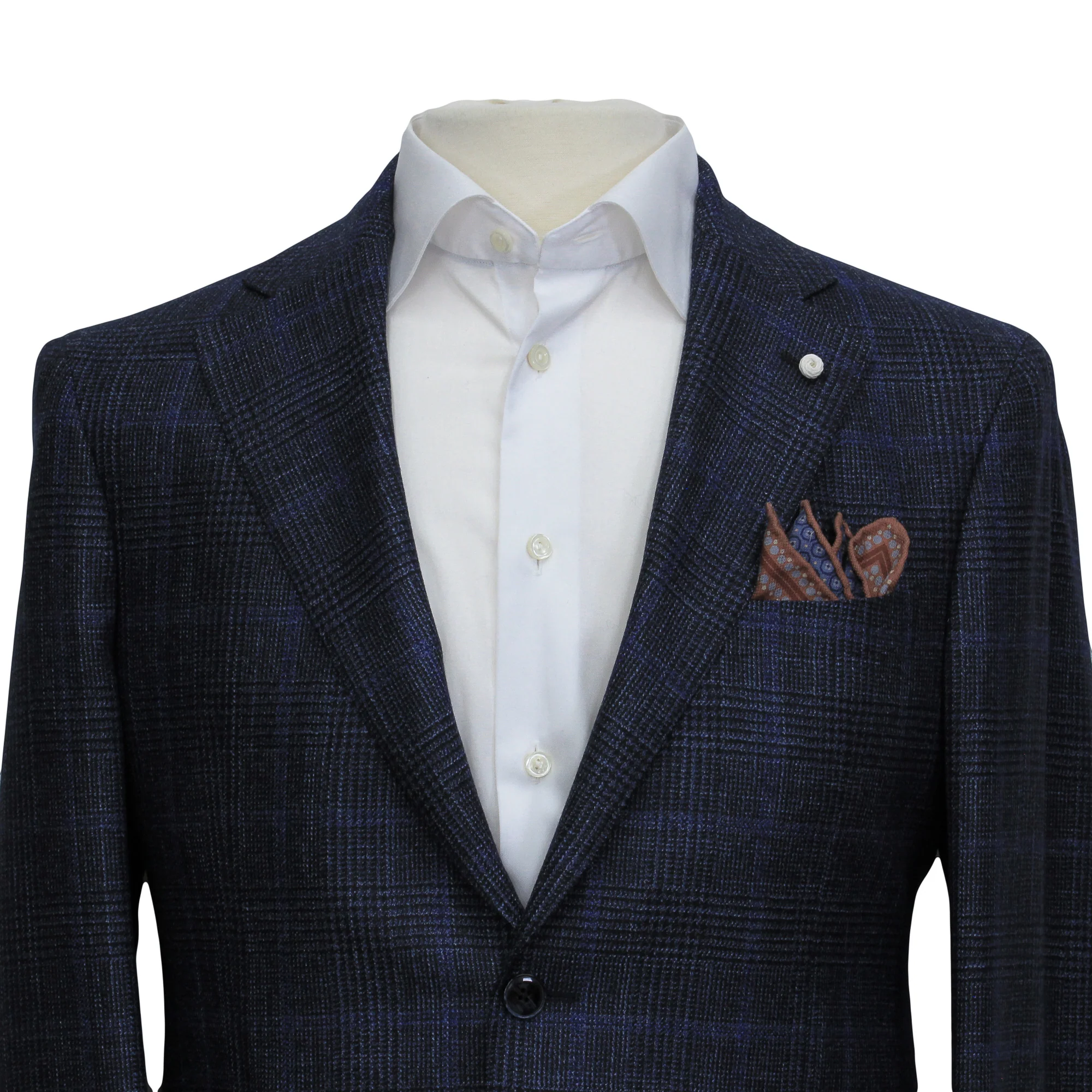 Navy Prince-of-Wales Wool/Silk/Cashmere Contemporary Fit Jacket - Luigi Bianchi - Image 5