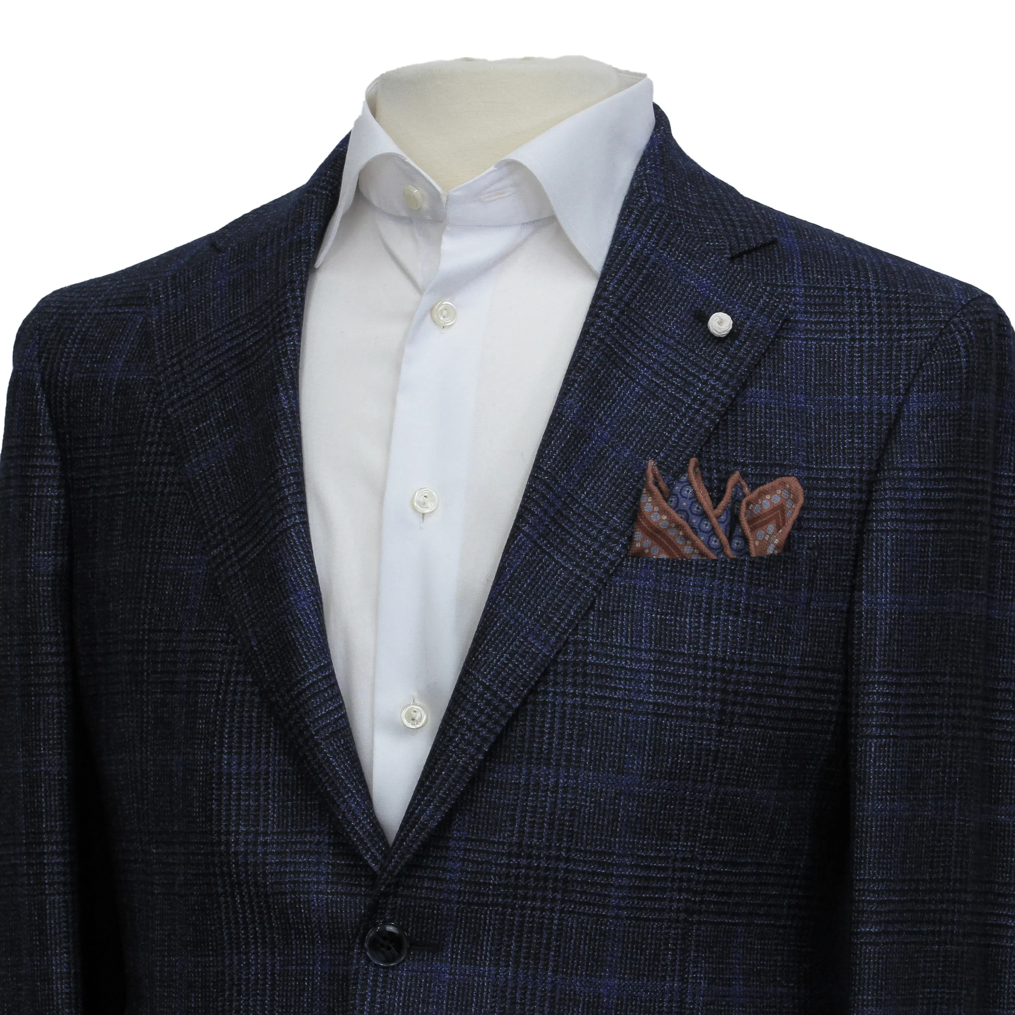 Navy Prince-of-Wales Wool/Silk/Cashmere Contemporary Fit Jacket - Luigi Bianchi - Image 6