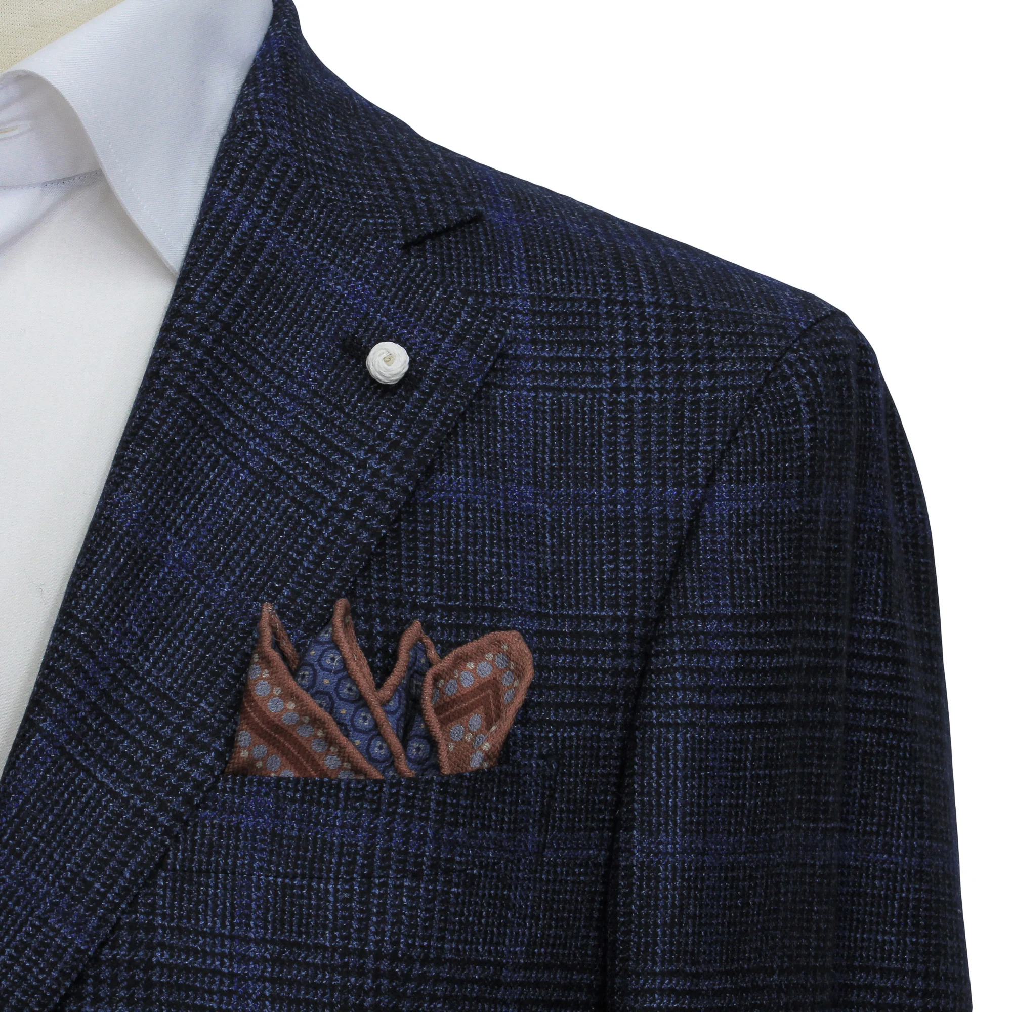 Navy Prince-of-Wales Wool/Silk/Cashmere Contemporary Fit Jacket - Luigi Bianchi - Image 7
