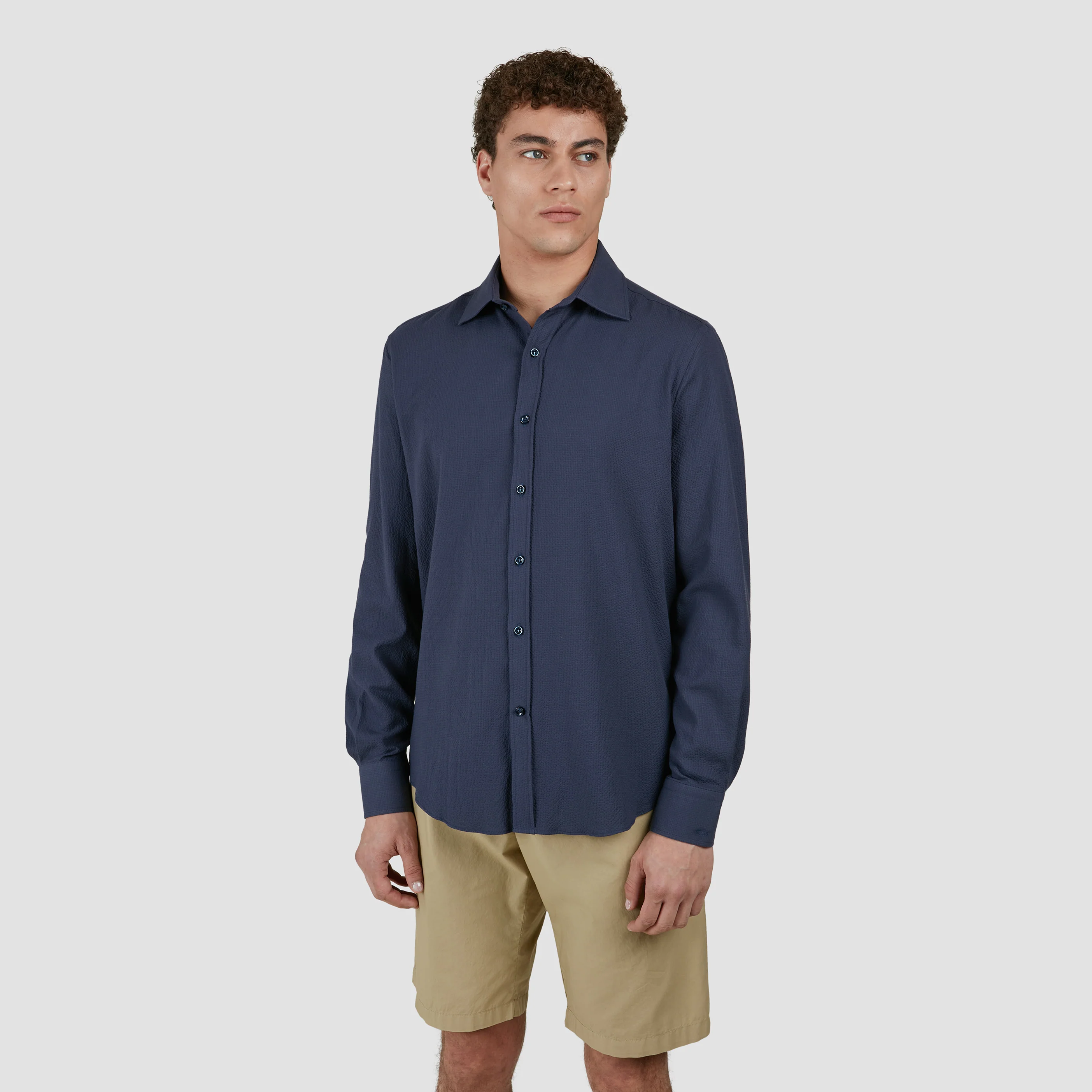 Navy Seersucker Cotton Stretch Dress Shirt - Paul & Shark - Image 2