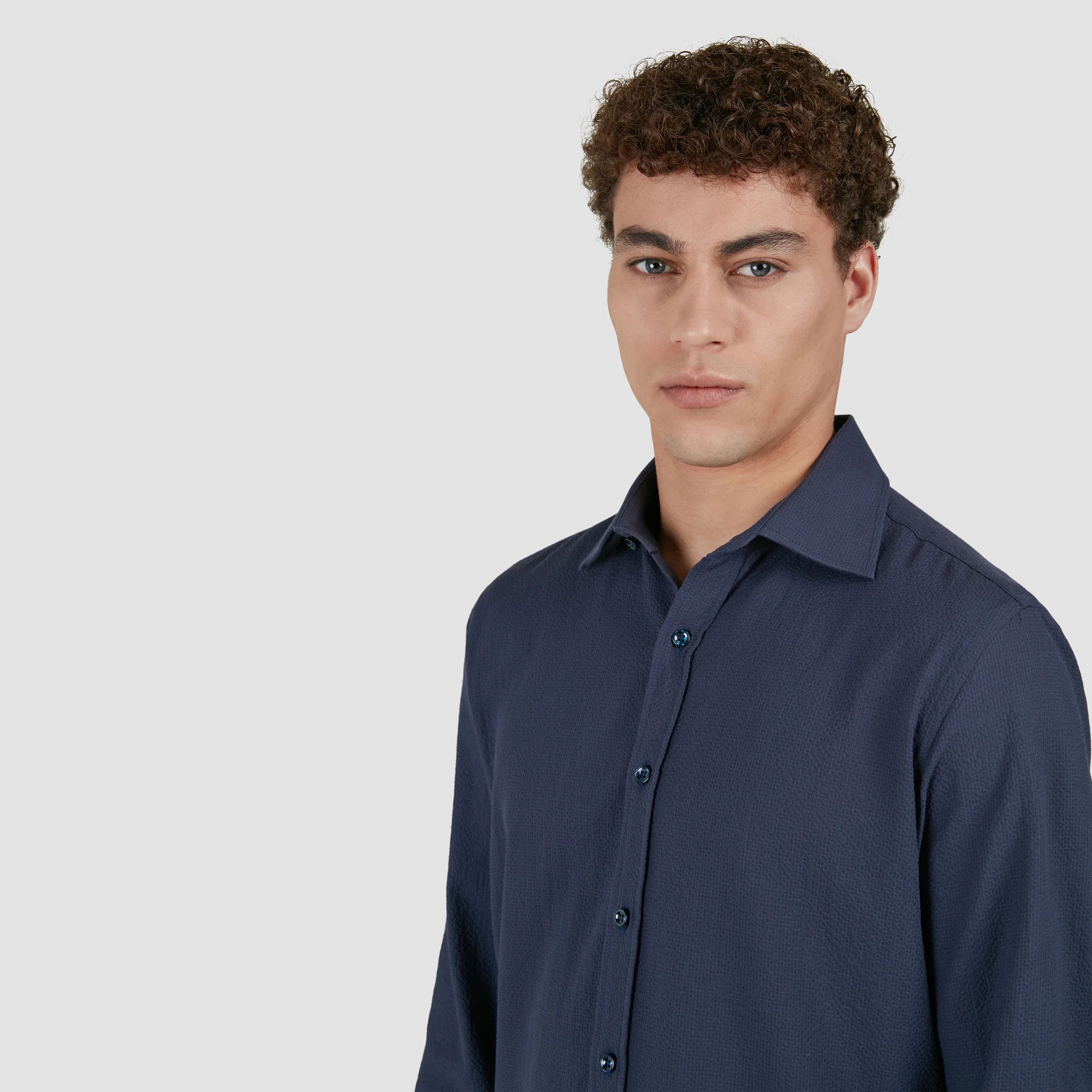 Navy Seersucker Cotton Stretch Dress Shirt - Paul & Shark - Image 3