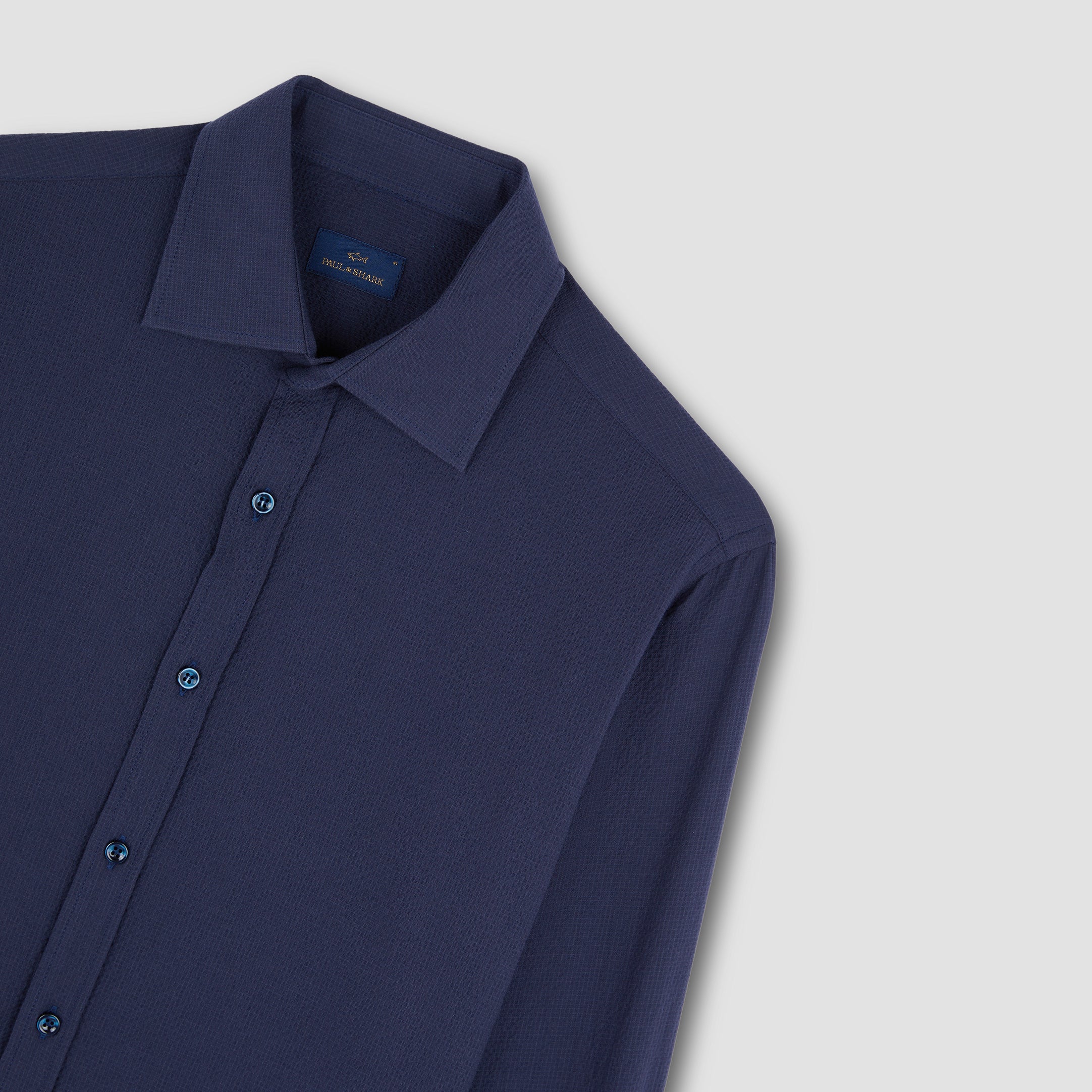 Navy Seersucker Cotton Stretch Dress Shirt - Paul & Shark - Image 5