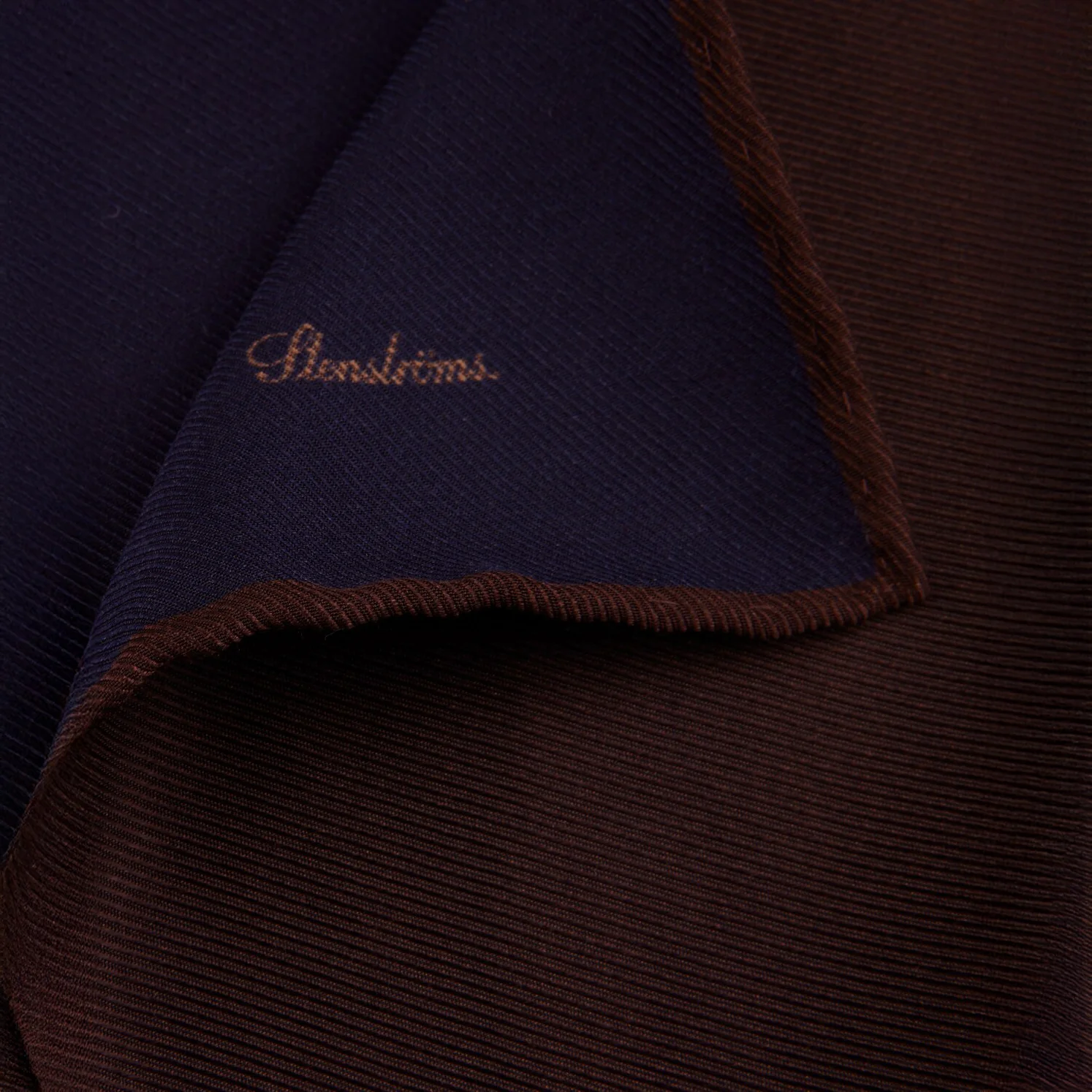 Navy & Brown Reversible Silk Hankie - Stenströms - Image 3