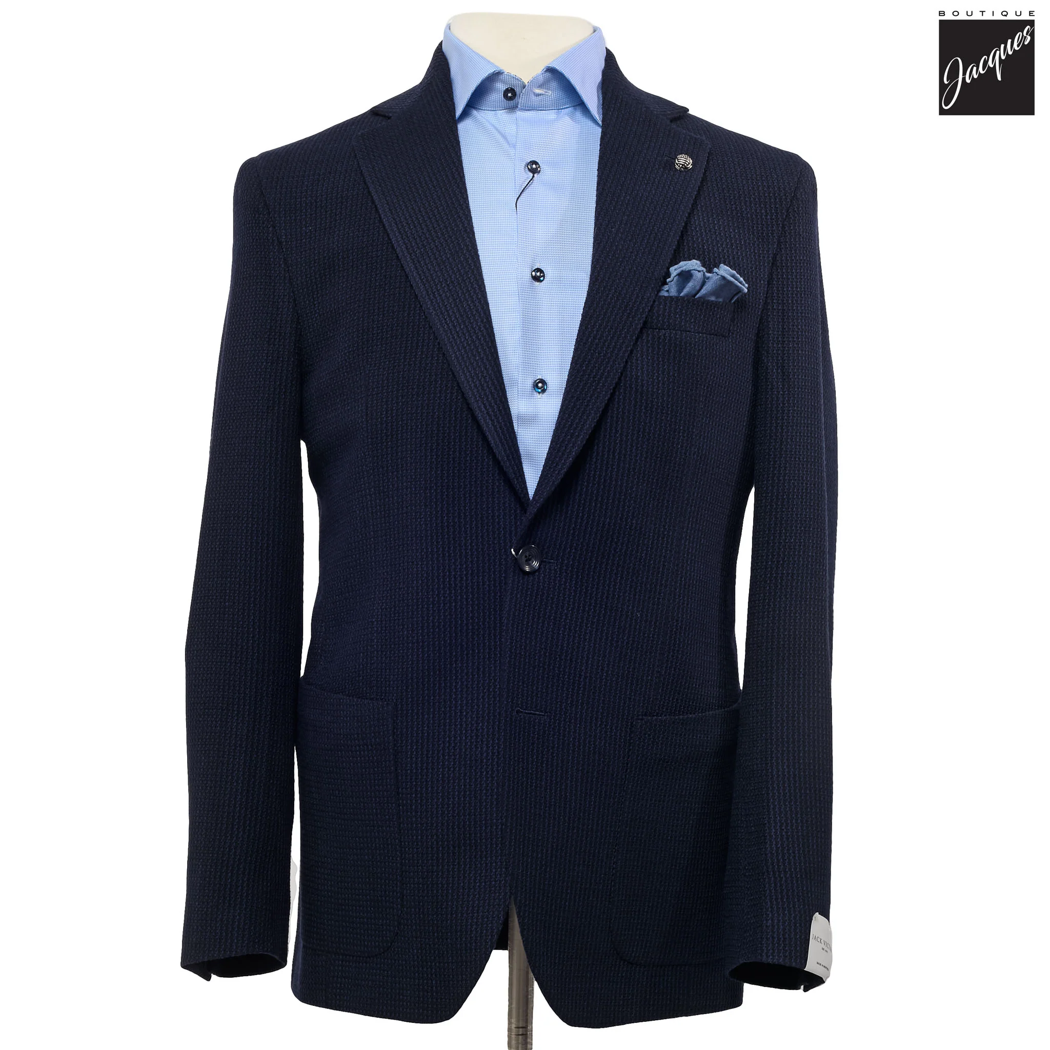 Navy Textured Wool Stretch Hampton Contemporary Fit Sport Jacket - Jack Victor