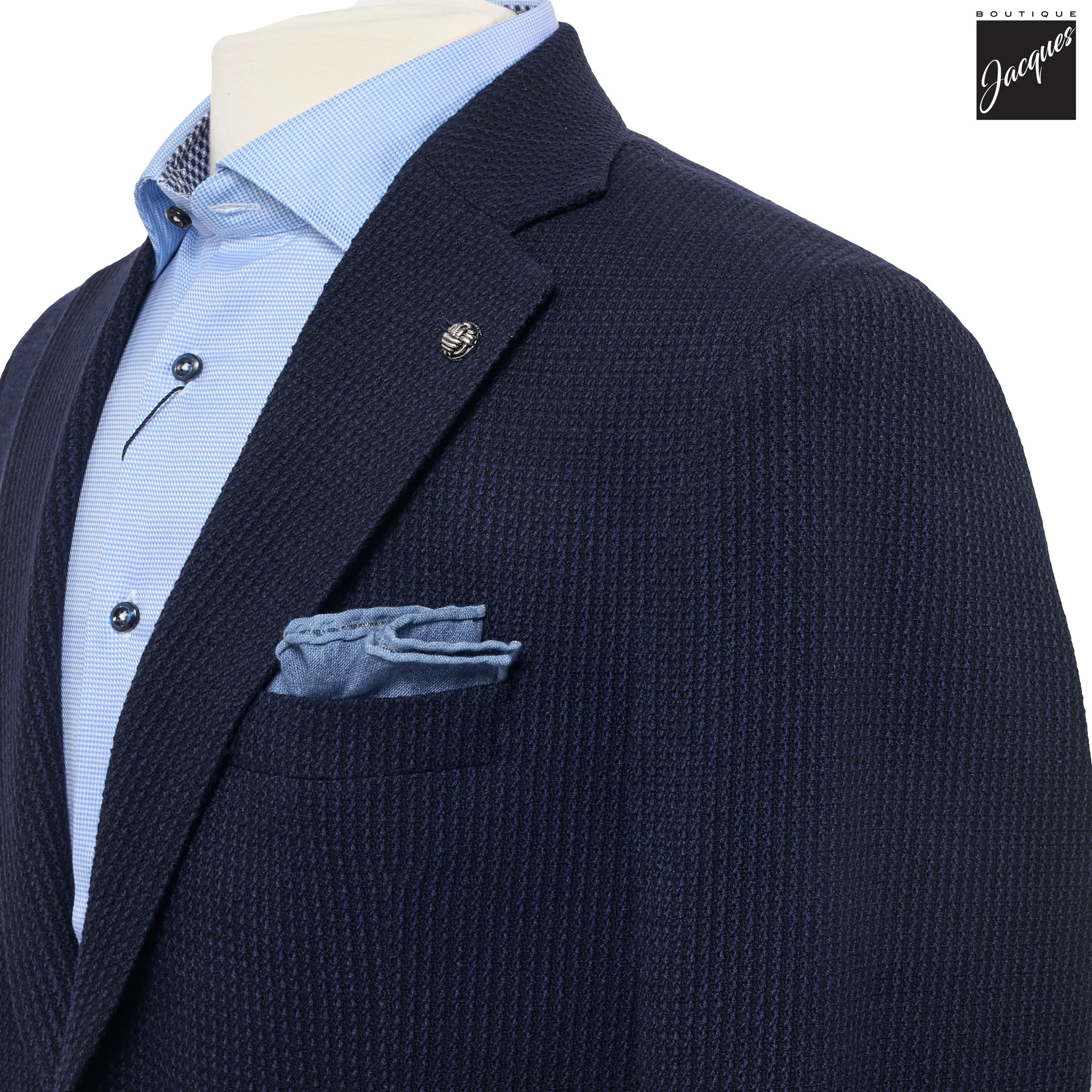Navy Textured Wool Stretch Hampton Contemporary Fit Sport Jacket - Jack Victor - Image 2